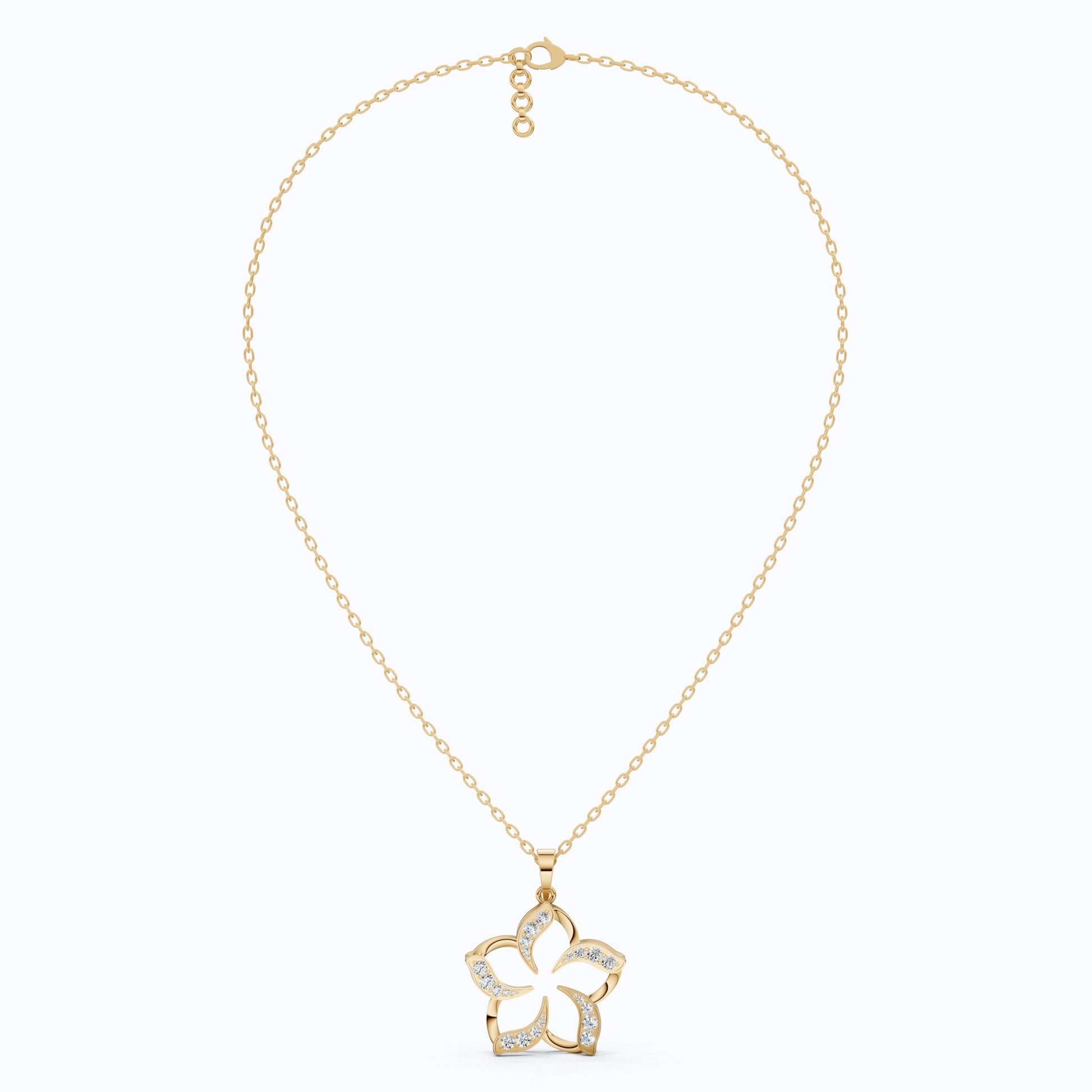 Five - Petal Floral Openwork Daily Wear Pendant in Lab Grown Diamond - 14k Solid Gold, Anniversary Gift for Women, Bridal Jewelry - Shoora Designs