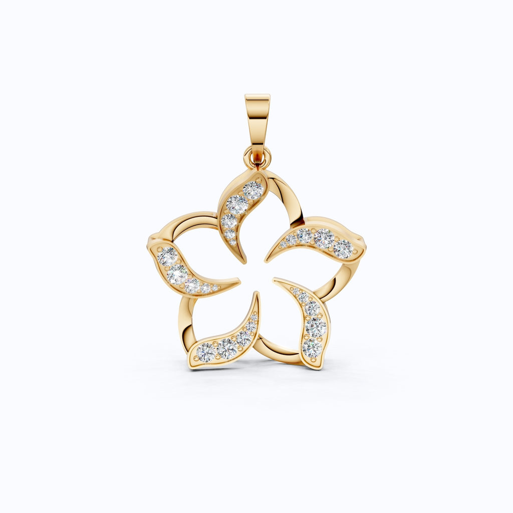 Five - Petal Floral Openwork Daily Wear Pendant in Lab Grown Diamond - 14k Solid Gold, Anniversary Gift for Women, Bridal Jewelry - Shoora Designs