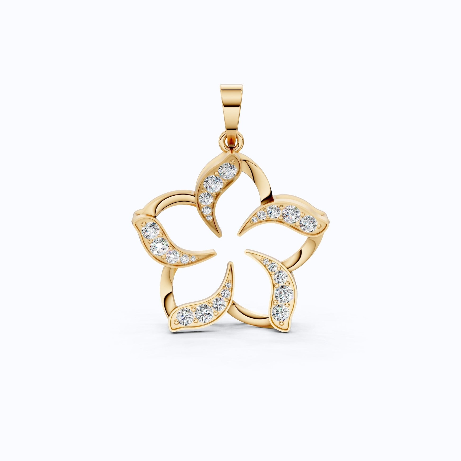 Five - Petal Floral Openwork Daily Wear Pendant in Lab Grown Diamond - 14k Solid Gold, Anniversary Gift for Women, Bridal Jewelry - Shoora Designs