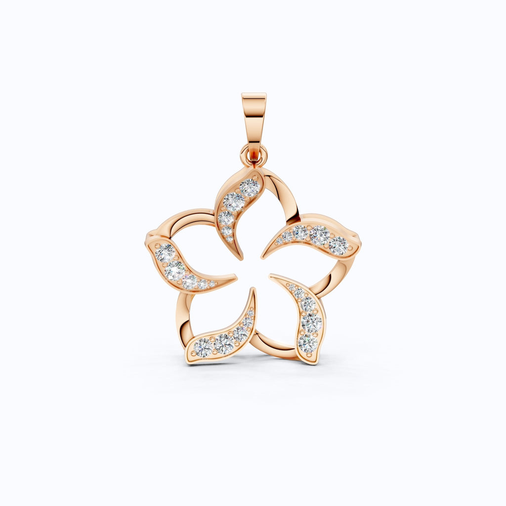 Five - Petal Floral Openwork Daily Wear Pendant in Lab Grown Diamond - 14k Solid Gold, Anniversary Gift for Women, Bridal Jewelry - Shoora Designs