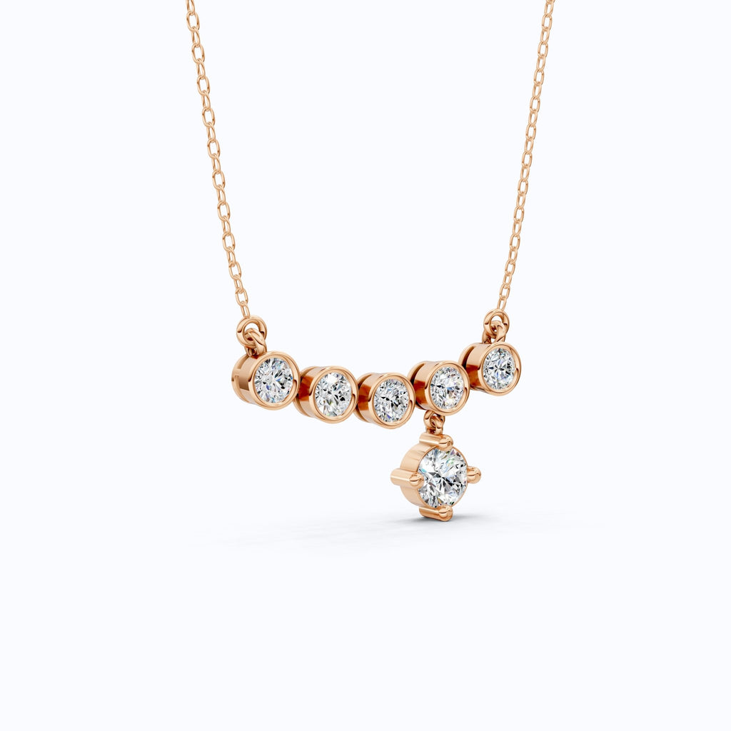 Five Stone Bezel Drop Pendant Necklace in 14K Solid Gold, 2.75 TCW Round Cut Lab Created Diamonds, Bridal Jewelry, Wedding Gift for Her - Shoora Designs