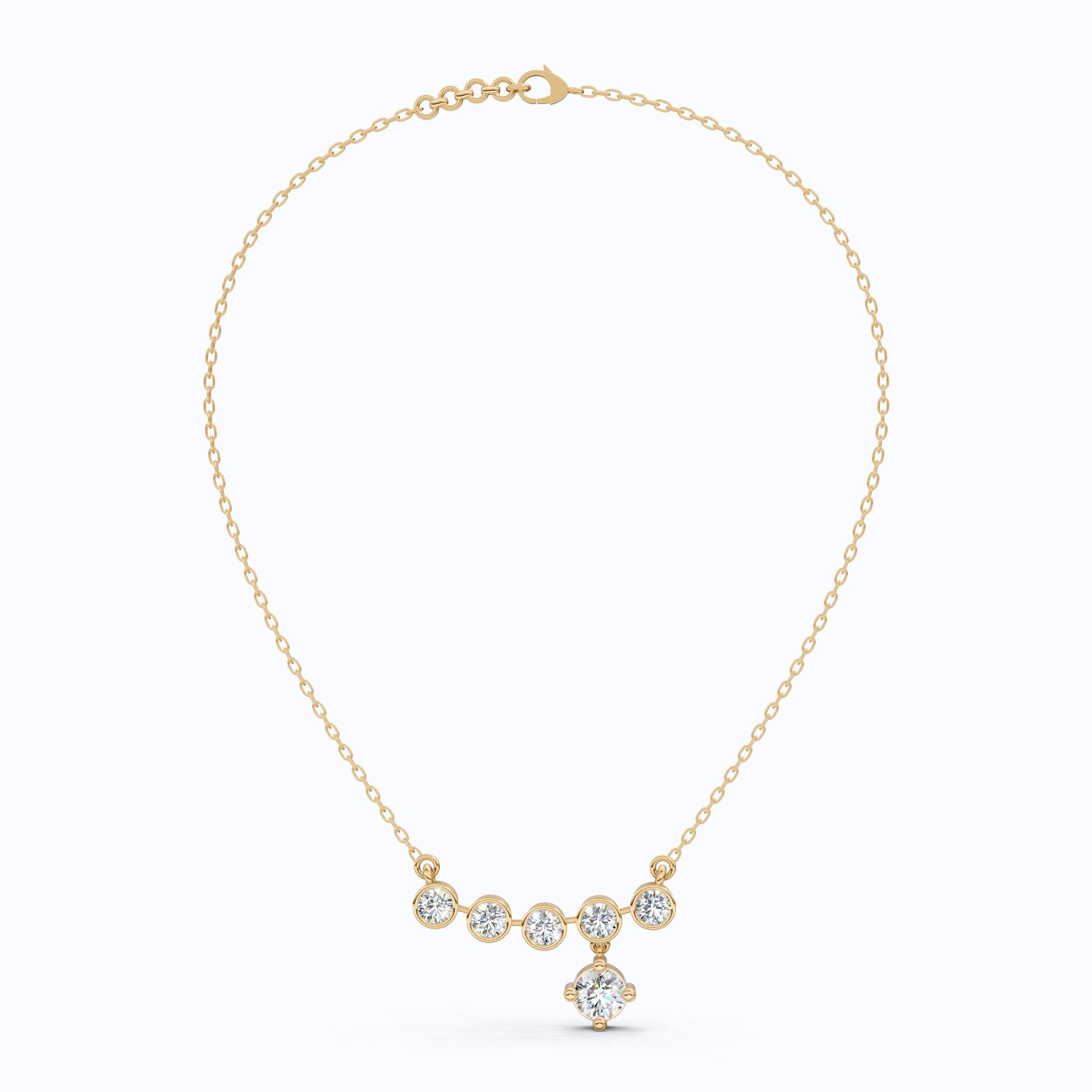 Five Stone Bezel Drop Pendant Necklace in 14K Solid Gold, 2.75 TCW Round Cut Lab Created Diamonds, Bridal Jewelry, Wedding Gift for Her - Shoora Designs