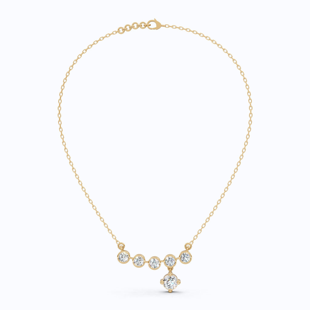 Five Stone Bezel Drop Pendant Necklace in 14K Solid Gold, 2.75 TCW Round Cut Lab Created Diamonds, Bridal Jewelry, Wedding Gift for Her - Shoora Designs