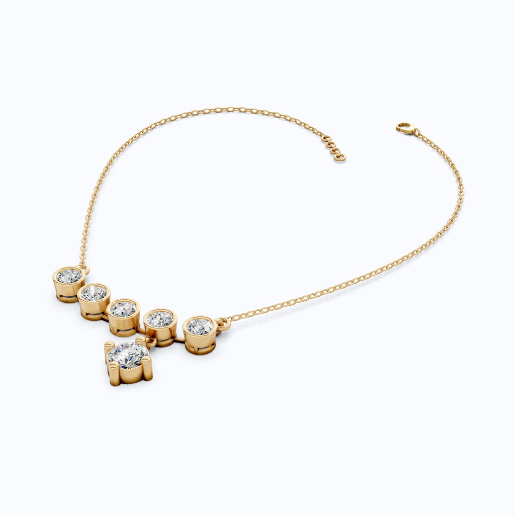 Five Stone Bezel Drop Pendant Necklace in 14K Solid Gold, 2.75 TCW Round Cut Lab Created Diamonds, Bridal Jewelry, Wedding Gift for Her - Shoora Designs