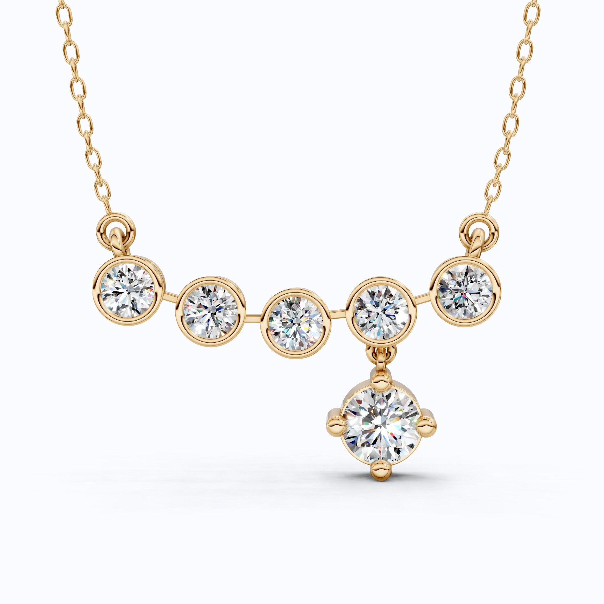 Five Stone Bezel Drop Pendant Necklace in 14K Solid Gold, 2.75 TCW Round Cut Lab Created Diamonds, Bridal Jewelry, Wedding Gift for Her - Shoora Designs