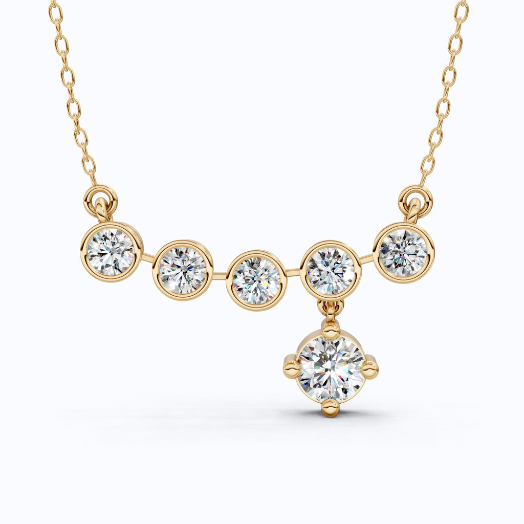 Five Stone Bezel Drop Pendant Necklace in 14K Solid Gold, 2.75 TCW Round Cut Lab Created Diamonds, Bridal Jewelry, Wedding Gift for Her - Shoora Designs