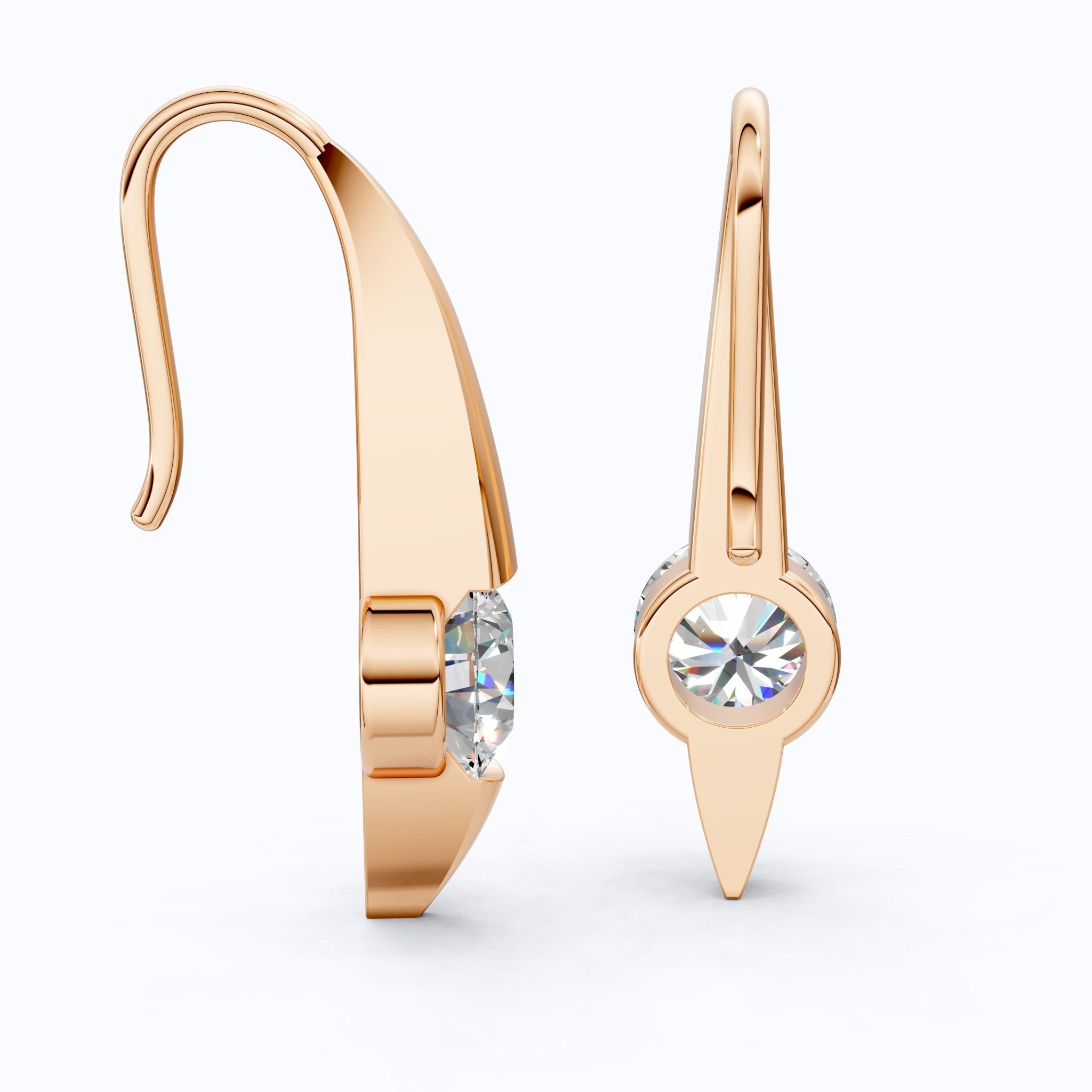 Floating Tension - Style Solitaire Drop Wedding Earrings in 14k Solid Gold, 2.00 TCW Round Cut Lab Grown Diamonds, Anniversary Gift for Wife - Shoora Designs
