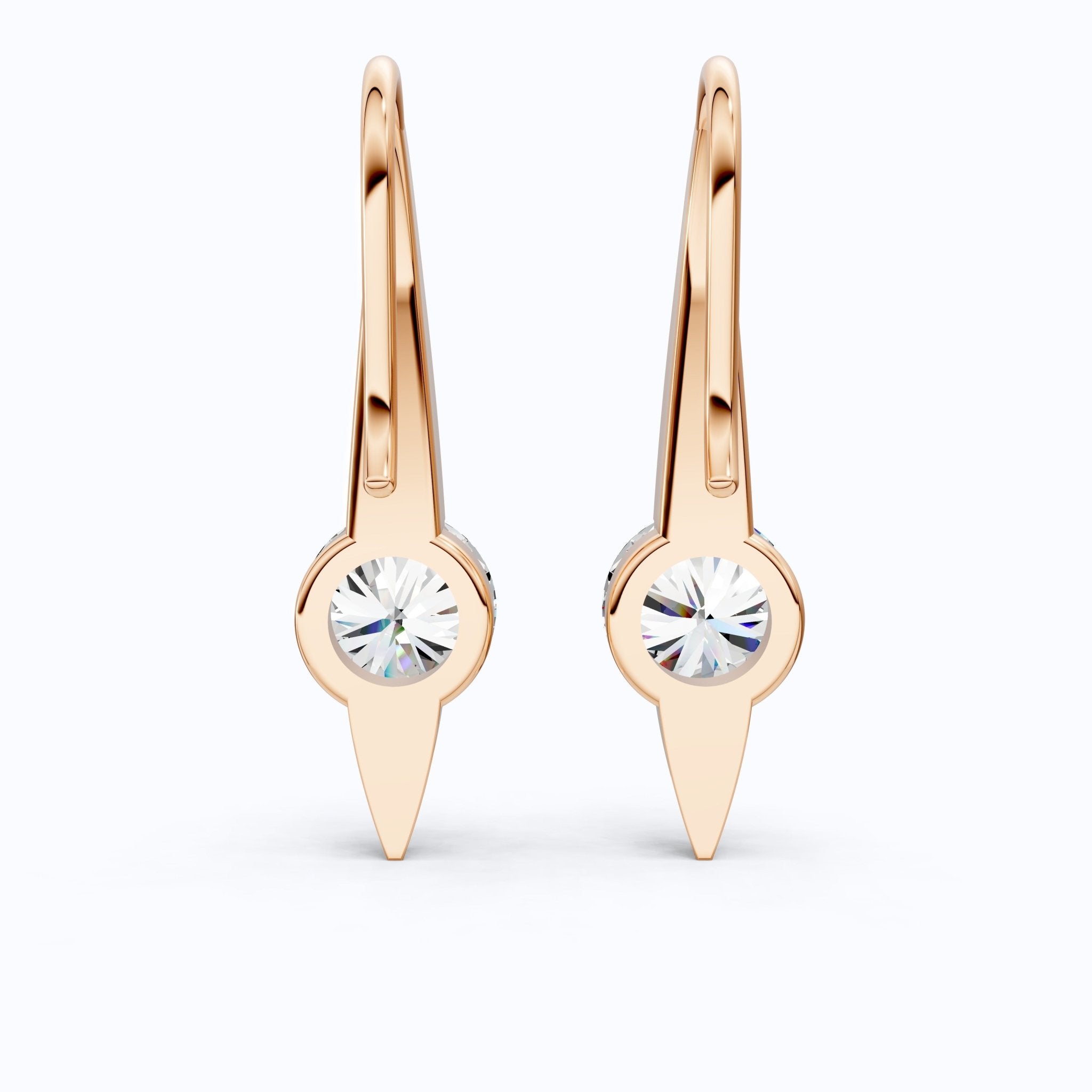 Floating Tension - Style Solitaire Drop Wedding Earrings in 14k Solid Gold, 2.00 TCW Round Cut Lab Grown Diamonds, Anniversary Gift for Wife - Shoora Designs