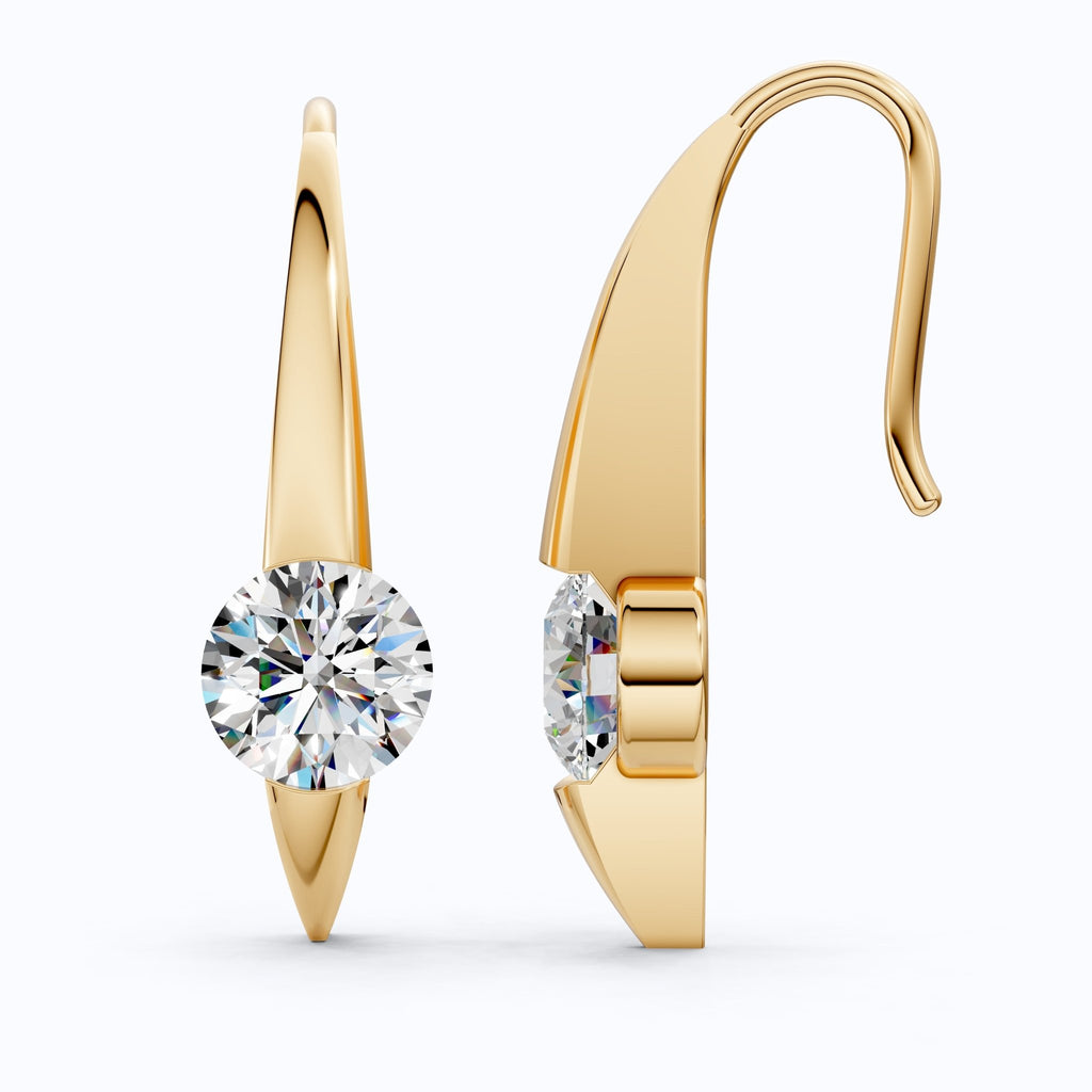 Floating Tension - Style Solitaire Drop Wedding Earrings in 14k Solid Gold, 2.00 TCW Round Cut Lab Grown Diamonds, Anniversary Gift for Wife - Shoora Designs