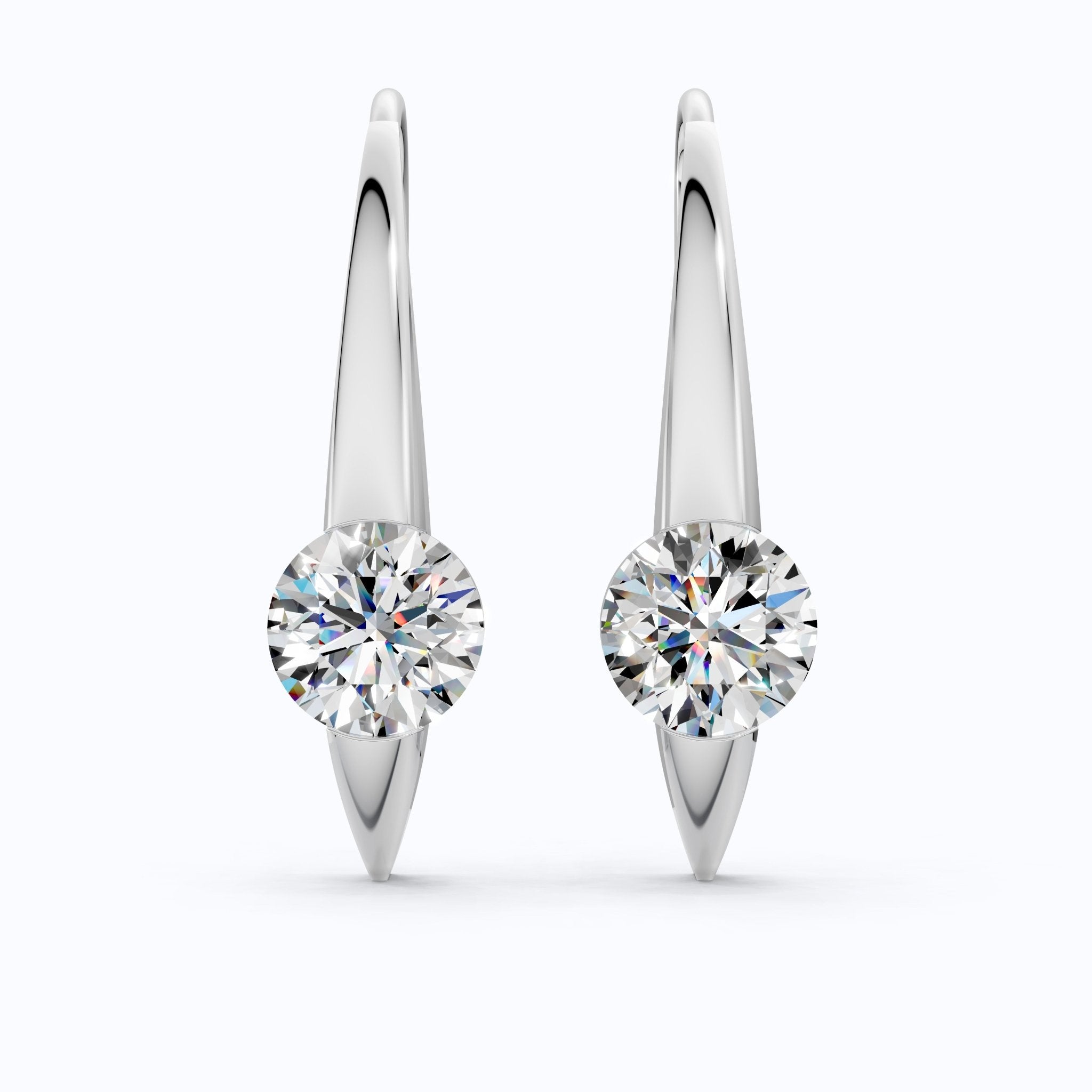 Floating Tension - Style Solitaire Drop Wedding Earrings in 14k Solid Gold, 2.00 TCW Round Cut Lab Grown Diamonds, Anniversary Gift for Wife - Shoora Designs