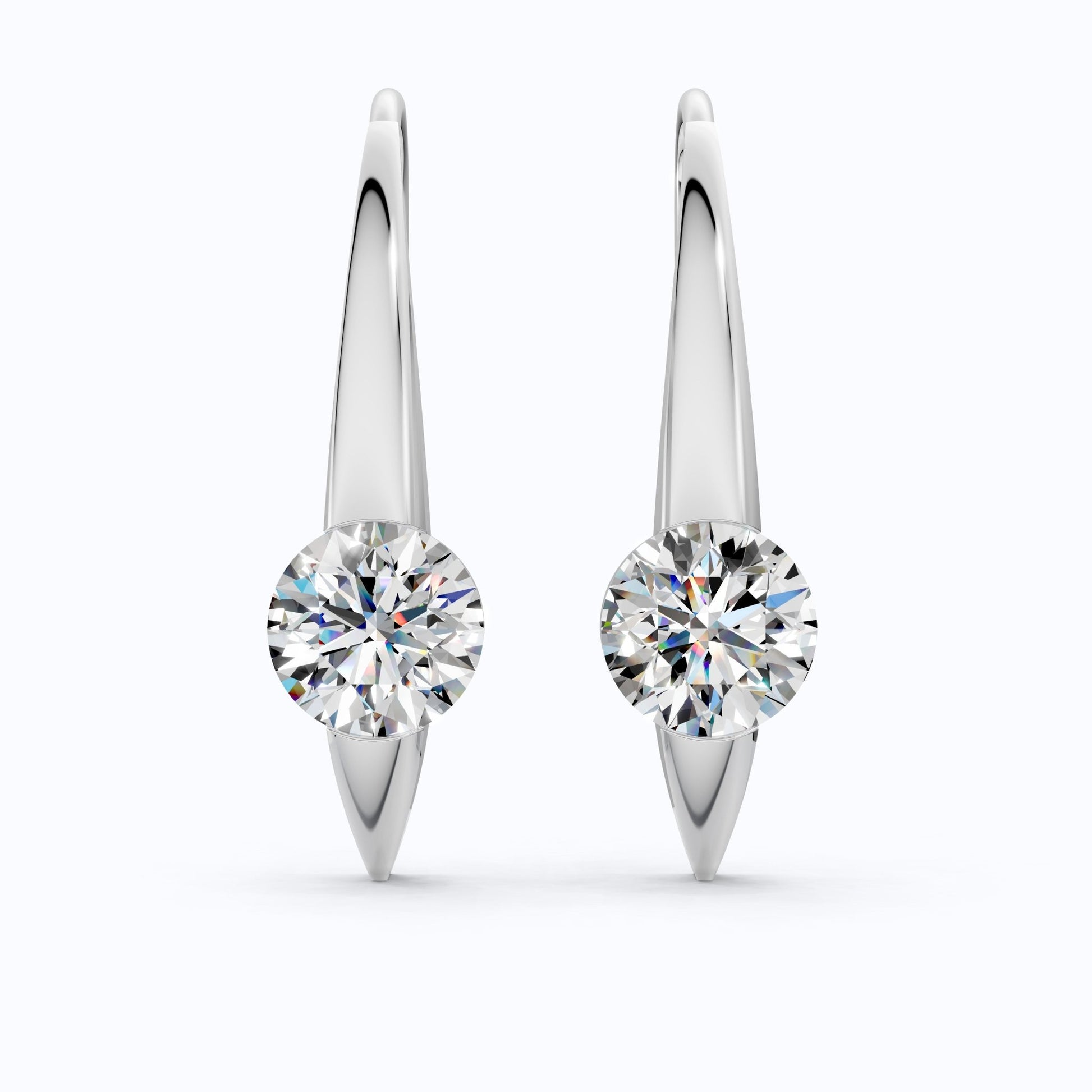 Floating Tension - Style Solitaire Drop Wedding Earrings in 14k Solid Gold, 2.00 TCW Round Cut Lab Grown Diamonds, Anniversary Gift for Wife - Shoora Designs