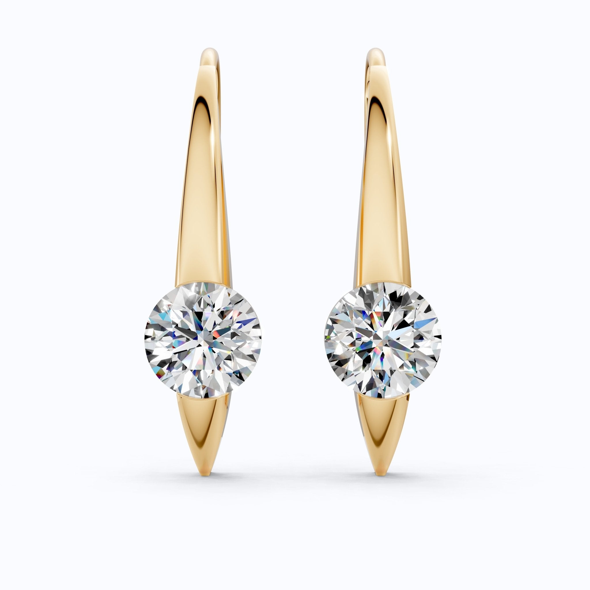 Floating Tension - Style Solitaire Drop Wedding Earrings in 14k Solid Gold, 2.00 TCW Round Cut Lab Grown Diamonds, Anniversary Gift for Wife - Shoora Designs