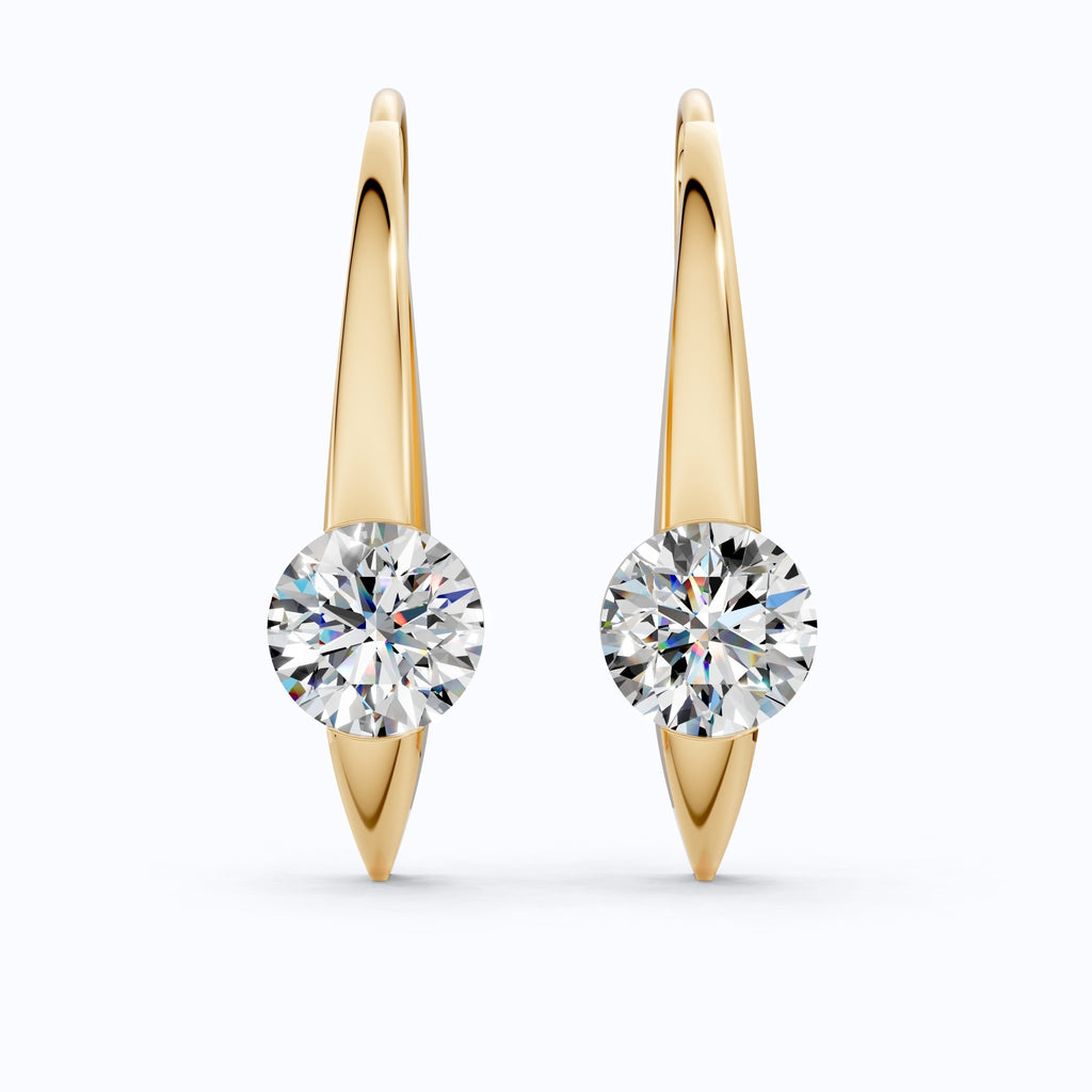 Floating Tension - Style Solitaire Drop Wedding Earrings in 14k Solid Gold, 2.00 TCW Round Cut Lab Grown Diamonds, Anniversary Gift for Wife - Shoora Designs