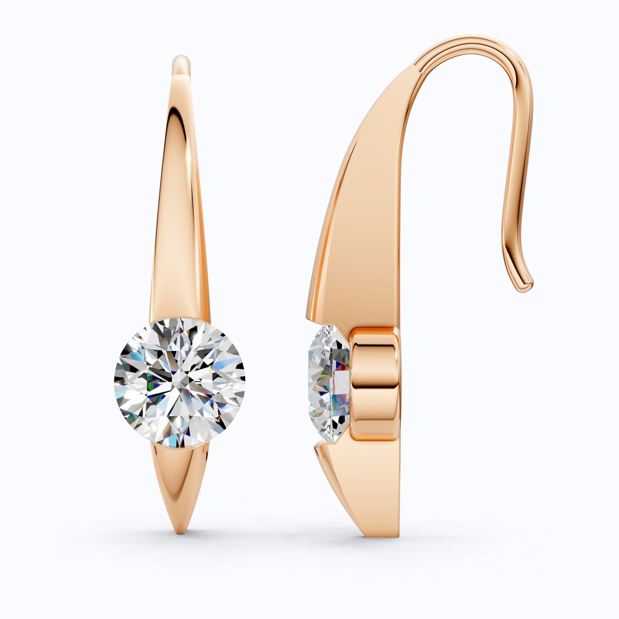 Floating Tension - Style Solitaire Drop Wedding Earrings in 14k Solid Gold, 2.00 TCW Round Cut Lab Grown Diamonds, Anniversary Gift for Wife - Shoora Designs