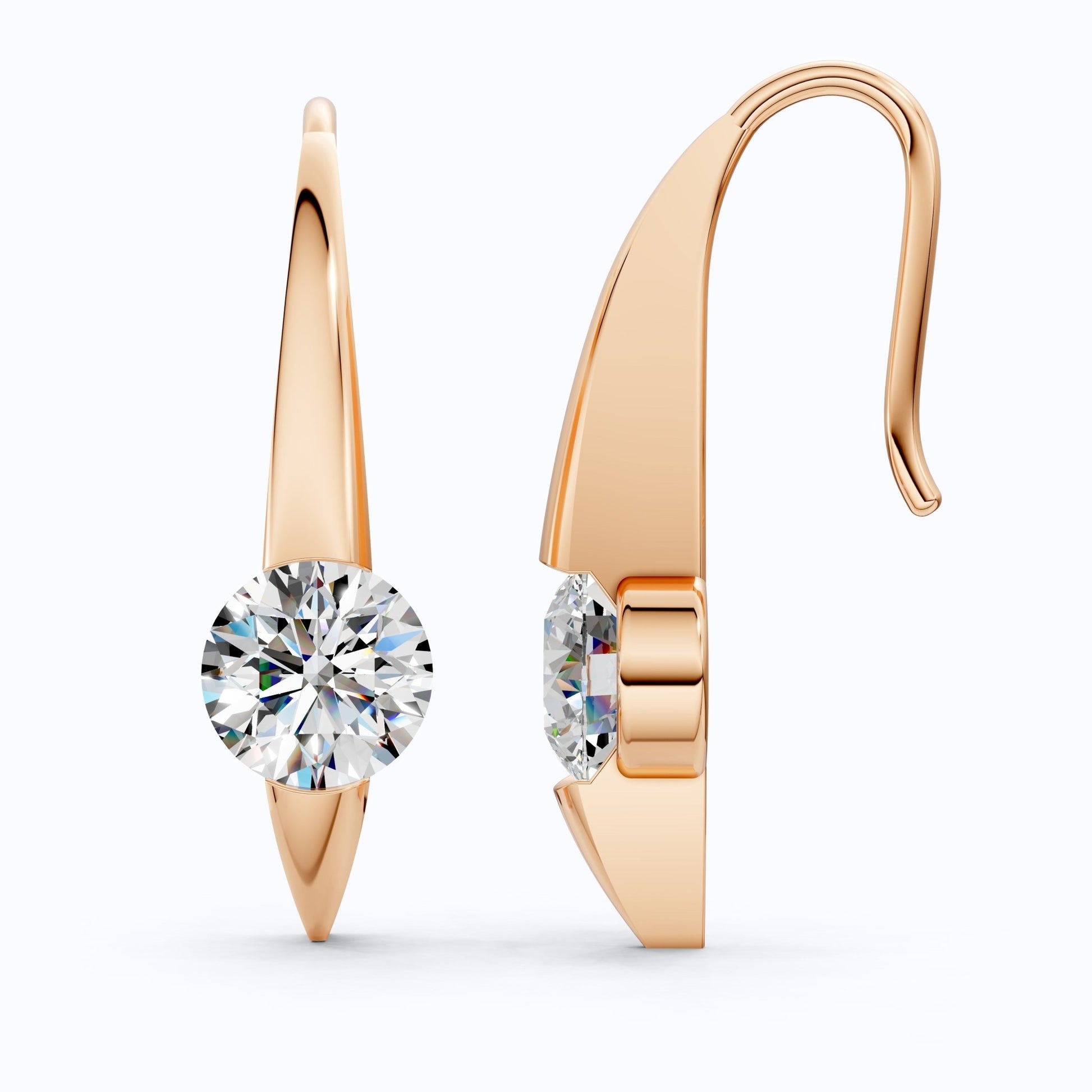 Floating Tension - Style Solitaire Drop Wedding Earrings in 14k Solid Gold, 2.00 TCW Round Cut Lab Grown Diamonds, Anniversary Gift for Wife - Shoora Designs