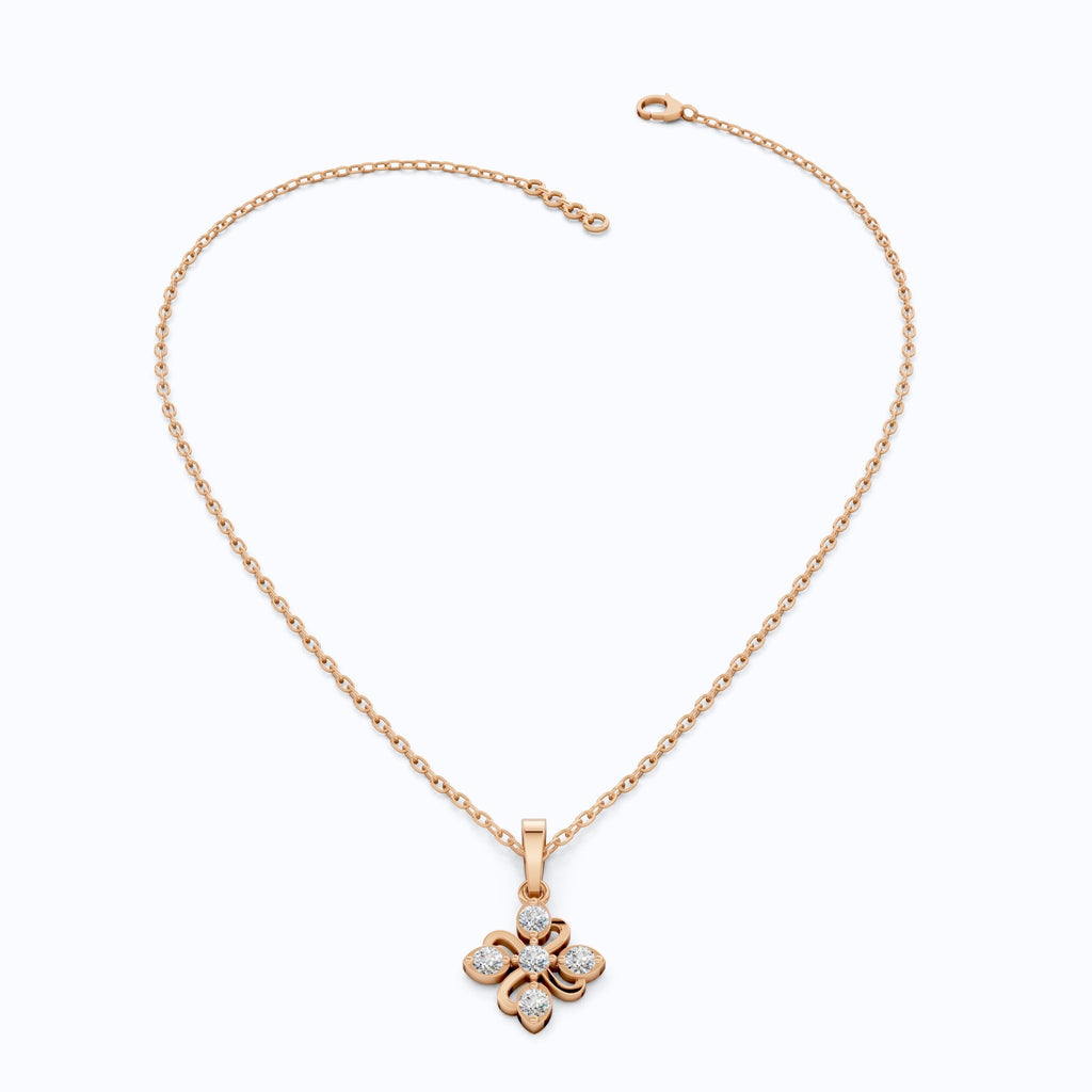 Floral Filigree Everyday Pendant in 14k Solid Gold, 0.25 TCW Round Cut Lab Grown Diamonds, Bridal Pendant, Gift for Women - Shoora Designs