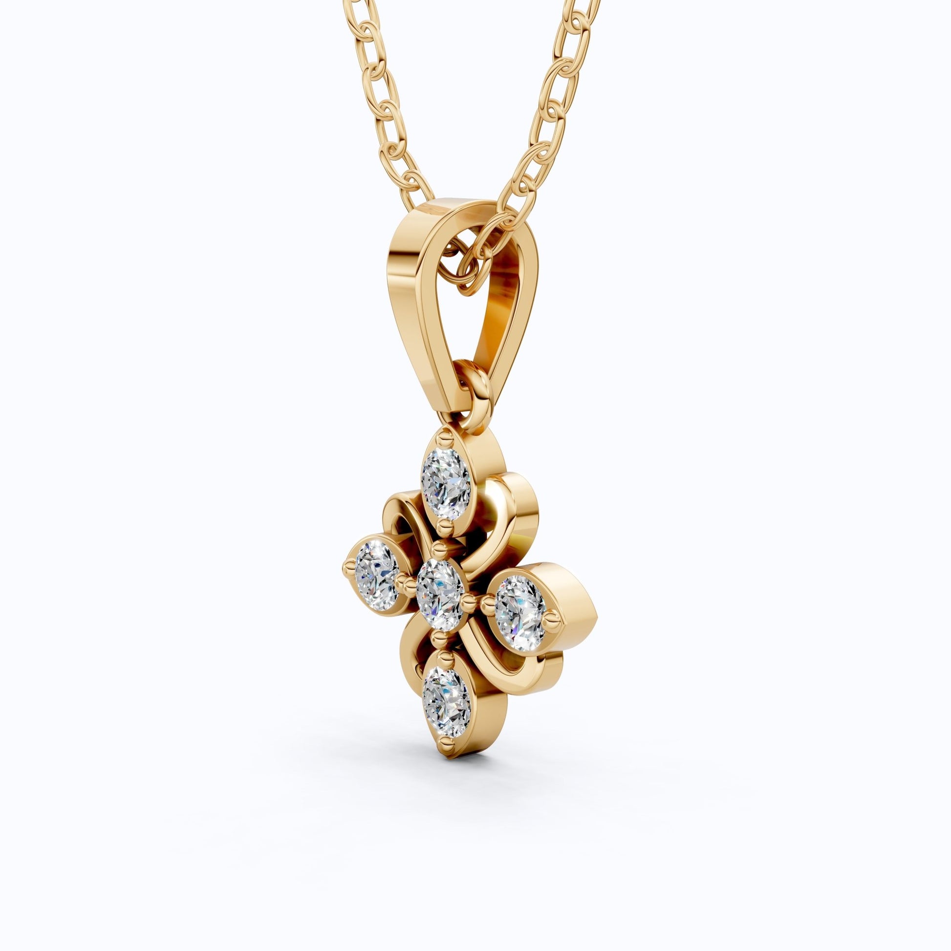 Floral Filigree Everyday Pendant in 14k Solid Gold, 0.25 TCW Round Cut Lab Grown Diamonds, Bridal Pendant, Gift for Women - Shoora Designs