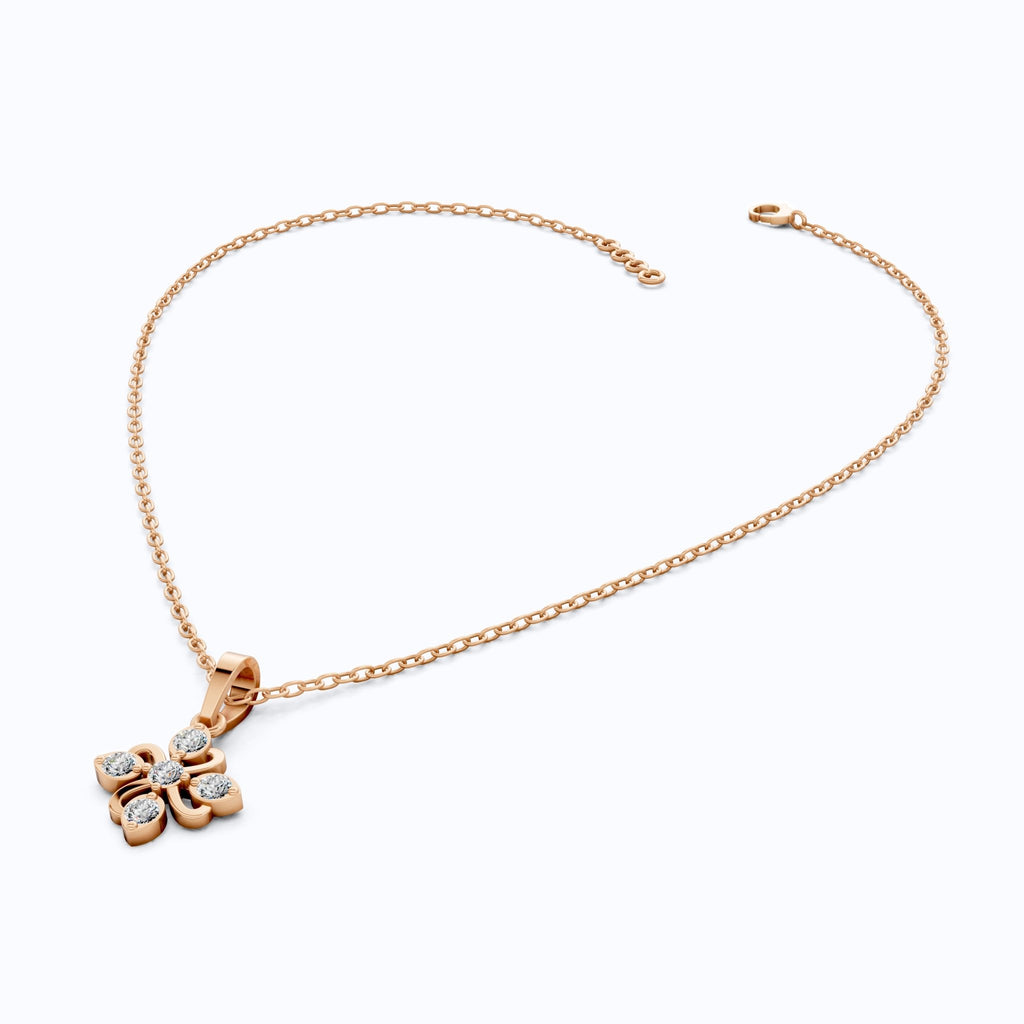 Floral Filigree Everyday Pendant in 14k Solid Gold, 0.25 TCW Round Cut Lab Grown Diamonds, Bridal Pendant, Gift for Women - Shoora Designs