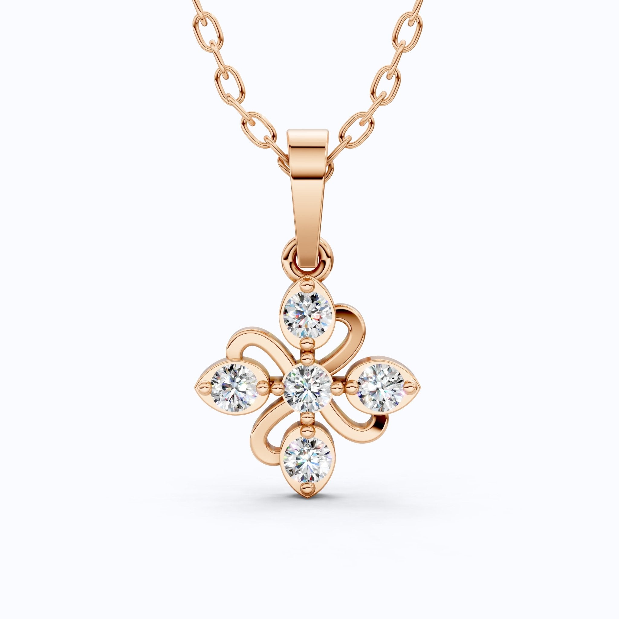 Floral Filigree Everyday Pendant in 14k Solid Gold, 0.25 TCW Round Cut Lab Grown Diamonds, Bridal Pendant, Gift for Women - Shoora Designs