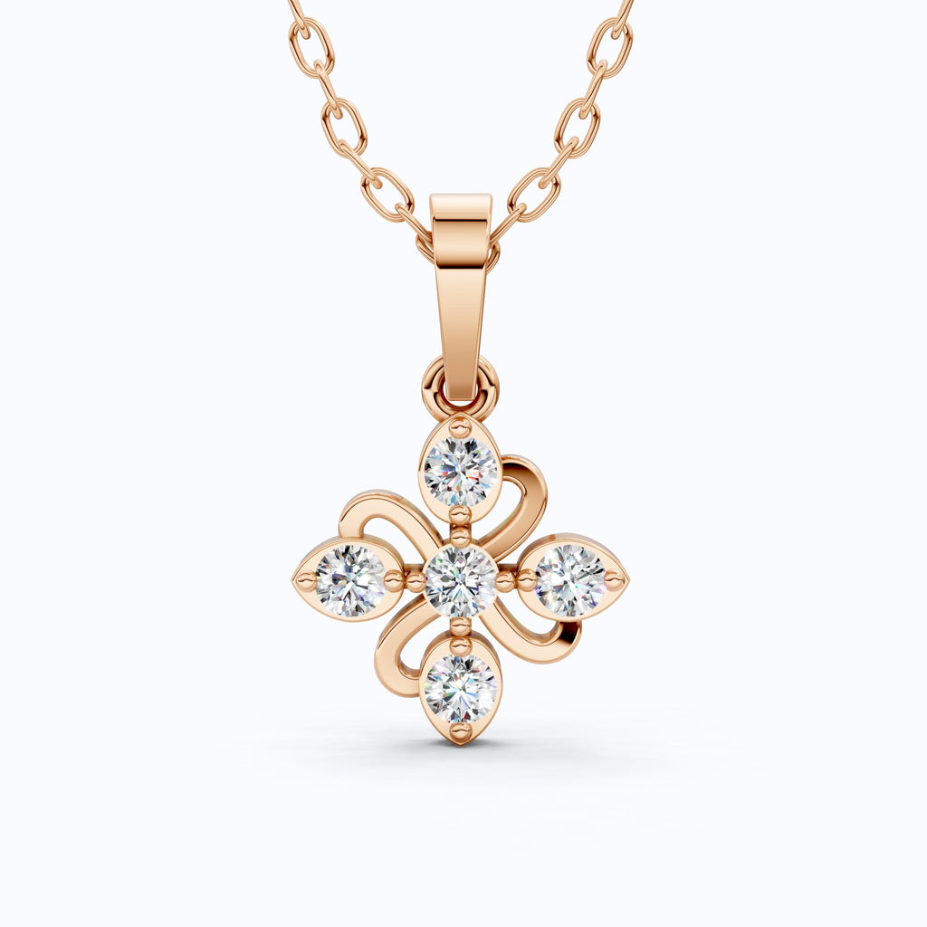 Floral Filigree Everyday Pendant in 14k Solid Gold, 0.25 TCW Round Cut Lab Grown Diamonds, Bridal Pendant, Gift for Women - Shoora Designs