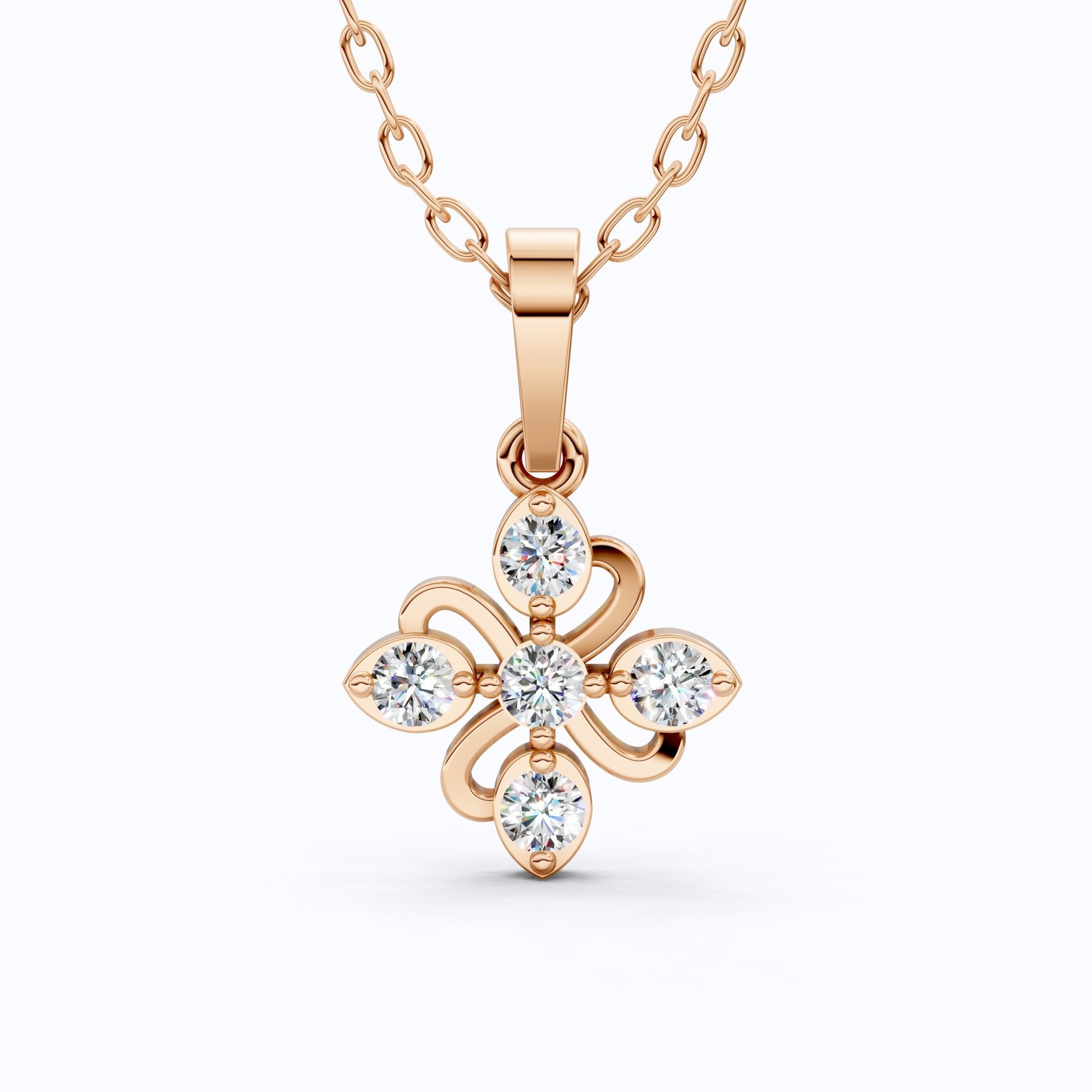 Floral Filigree Everyday Pendant in 14k Solid Gold, 0.25 TCW Round Cut Lab Grown Diamonds, Bridal Pendant, Gift for Women - Shoora Designs
