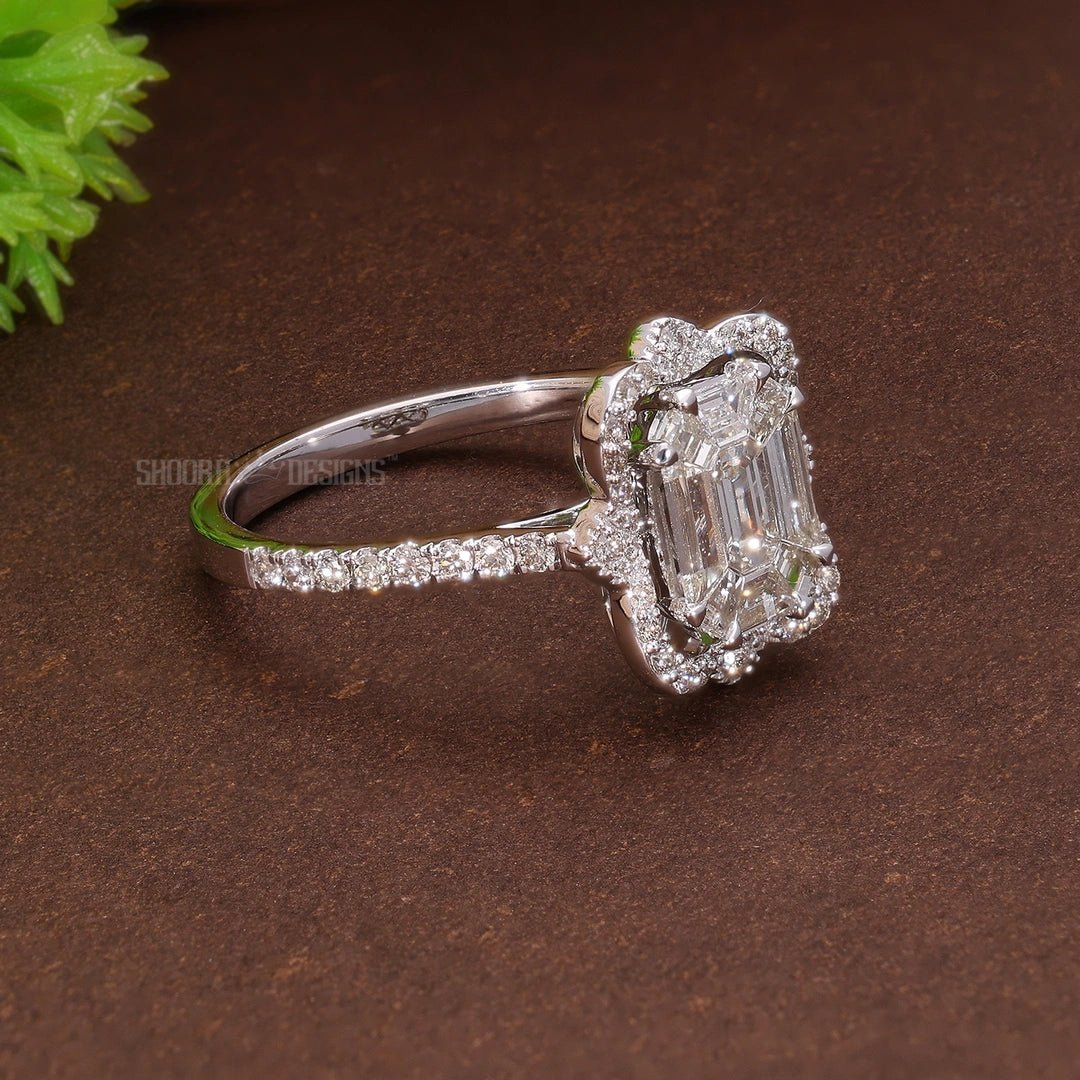 Floral Halo Pave Pie - Cut Wedding Ring in Natural Diamond – 14K Solid Gold, Handmade Bridal Jewelry, Anniversary Gift for Wife, Everyday Ring - Shoora Designs