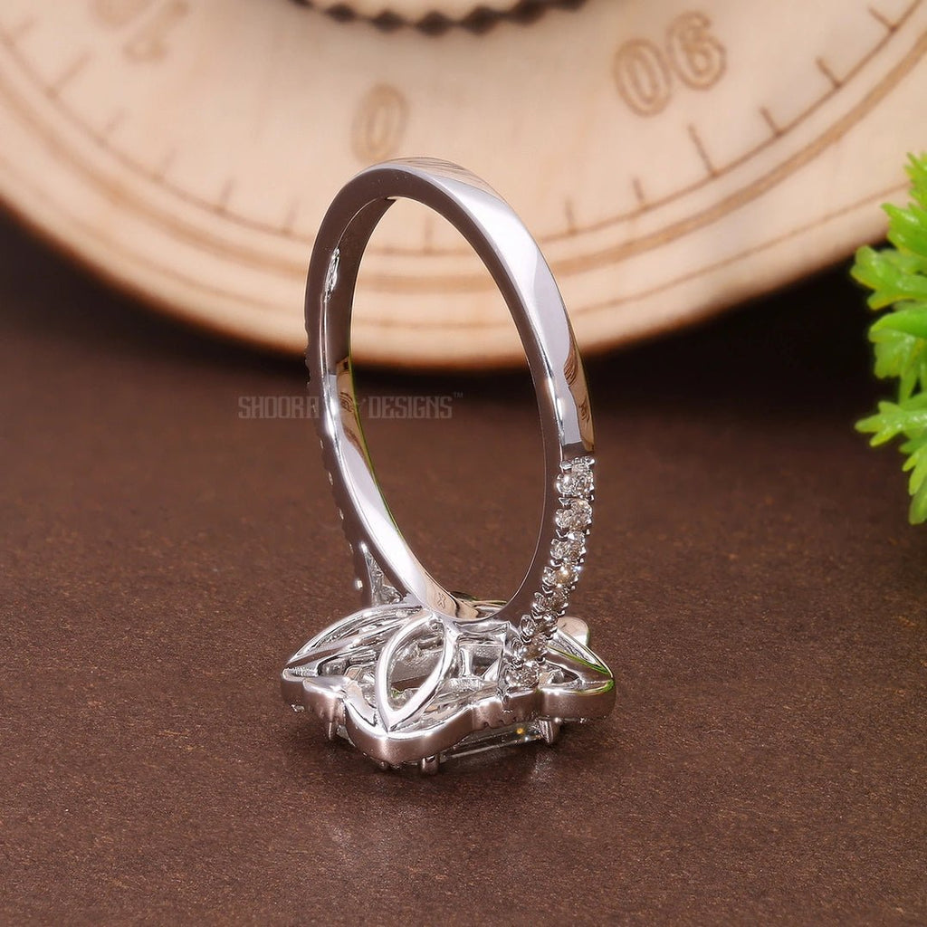 Floral Halo Pave Pie - Cut Wedding Ring in Natural Diamond – 14K Solid Gold, Handmade Bridal Jewelry, Anniversary Gift for Wife, Everyday Ring - Shoora Designs