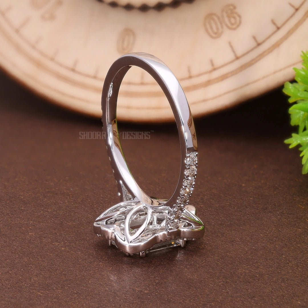 Floral Halo Pave Pie - Cut Wedding Ring in Natural Diamond – 14K Solid Gold, Handmade Bridal Jewelry, Anniversary Gift for Wife, Everyday Ring - Shoora Designs