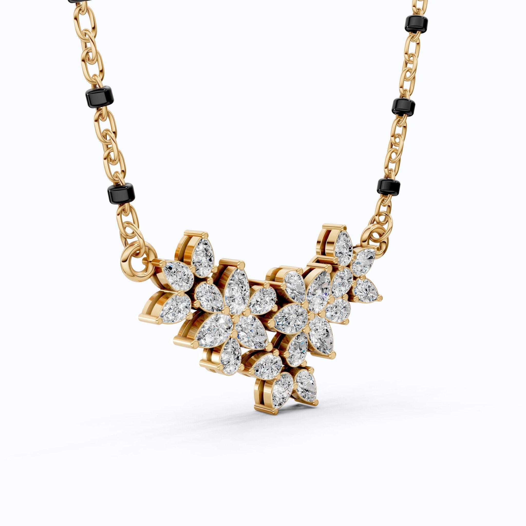 Floral Marquise Cluster Tanmaniya Mangalsutra Necklace in Lab Diamond – 14k Yellow Gold, Bridal Jewelry For Women, Wedding Gift - Shoora Designs