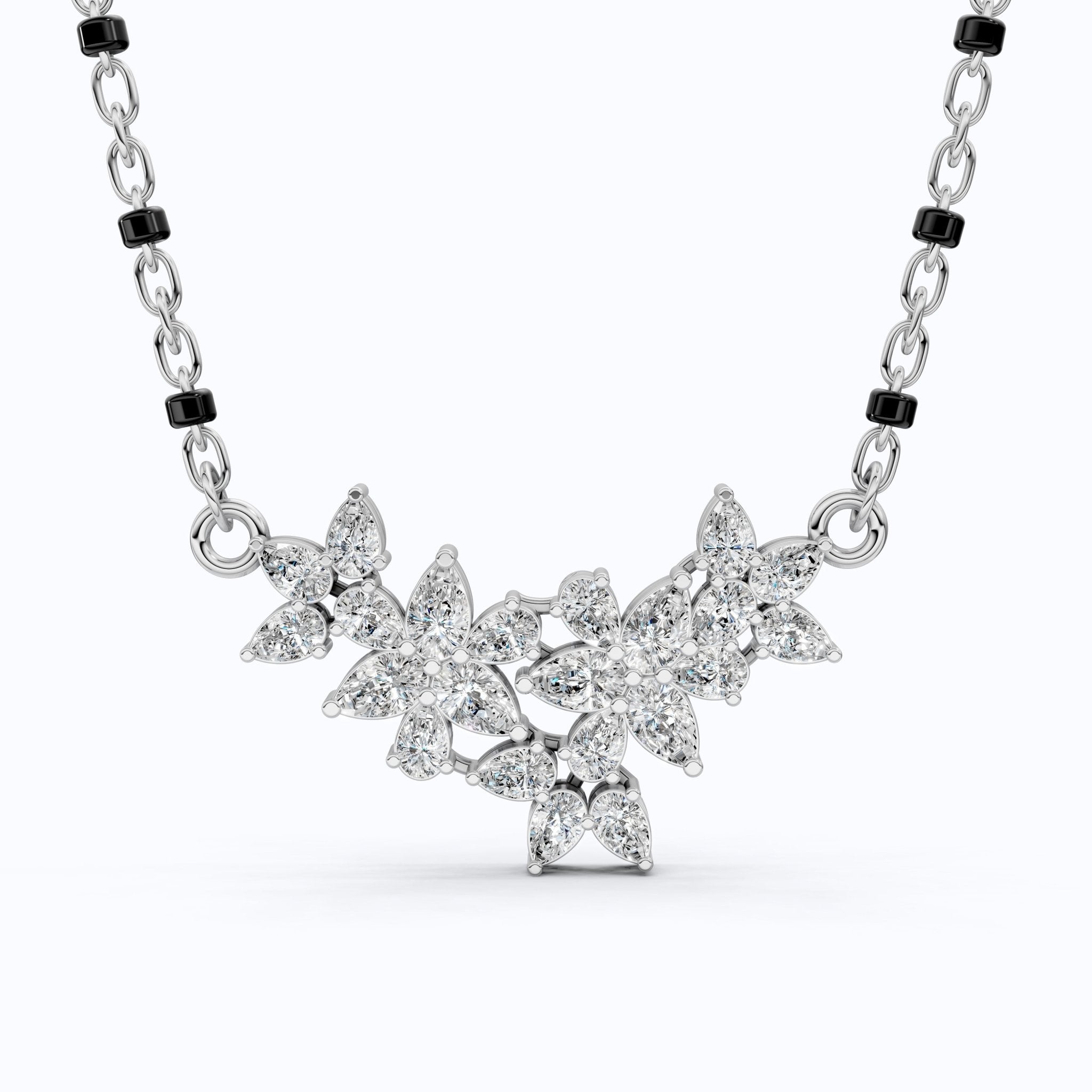 Floral Marquise Cluster Tanmaniya Mangalsutra Necklace in Lab Diamond – 14k Yellow Gold, Bridal Jewelry For Women, Wedding Gift - Shoora Designs