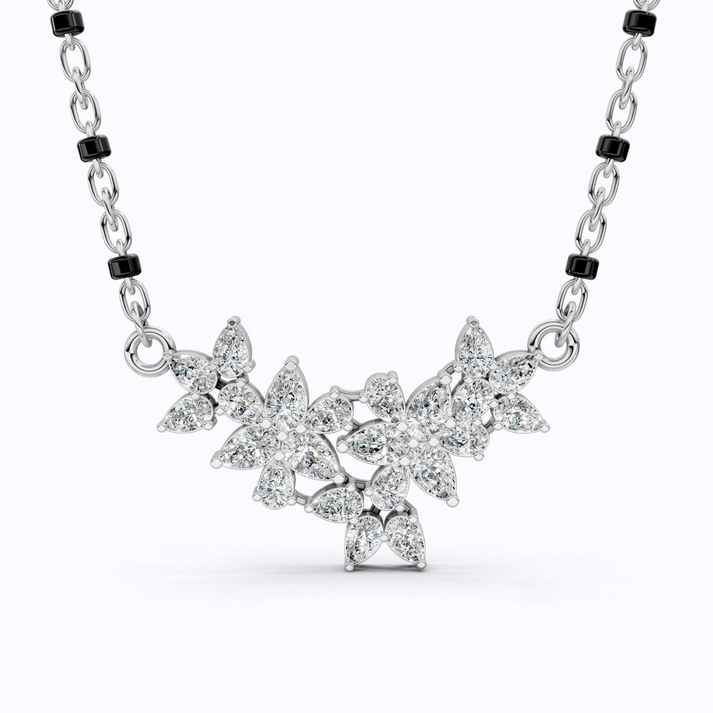 Floral Marquise Cluster Tanmaniya Mangalsutra Necklace in Lab Diamond – 14k Yellow Gold, Bridal Jewelry For Women, Wedding Gift - Shoora Designs