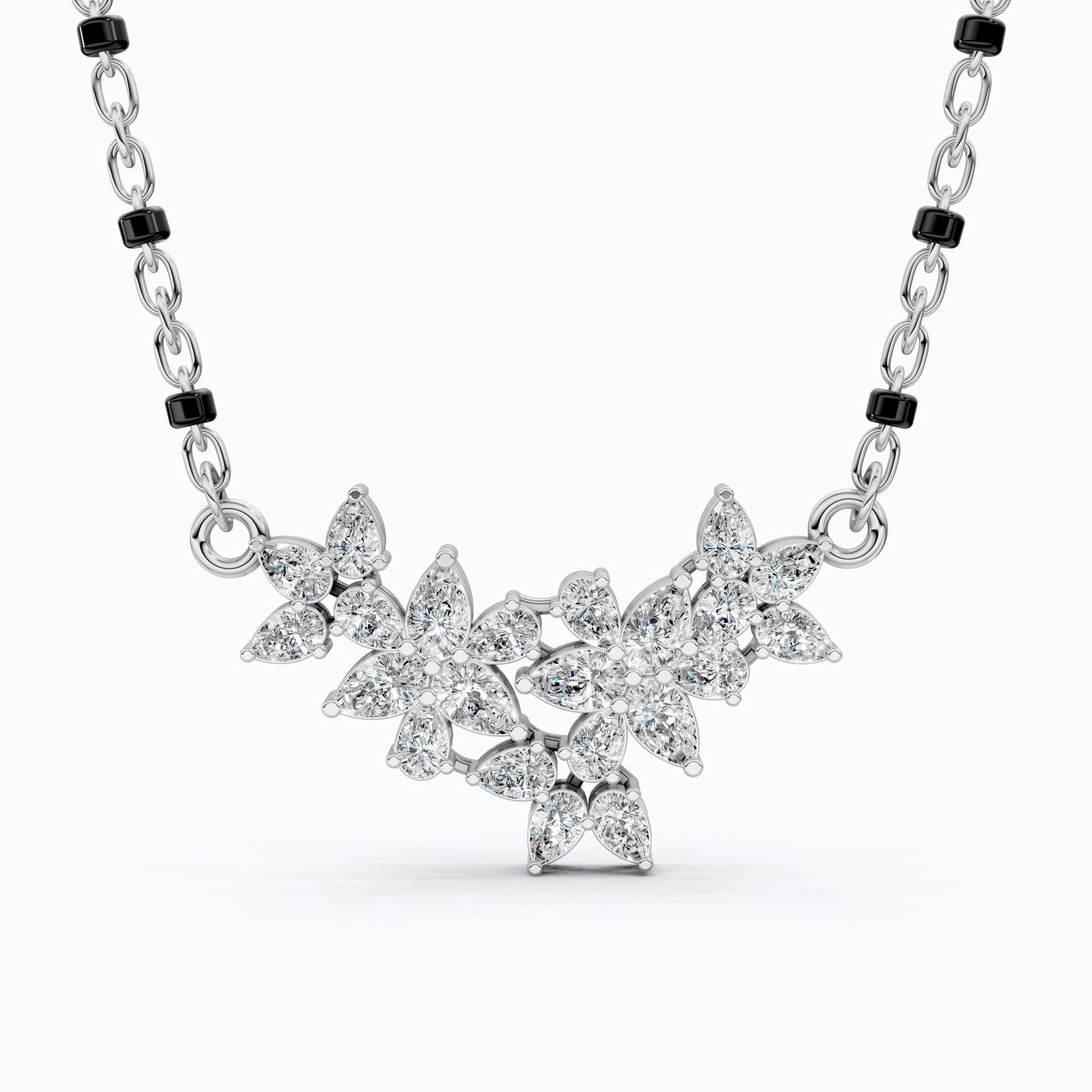 Floral Marquise Cluster Tanmaniya Mangalsutra Necklace in Lab Diamond – 14k Yellow Gold, Bridal Jewelry For Women, Wedding Gift - Shoora Designs