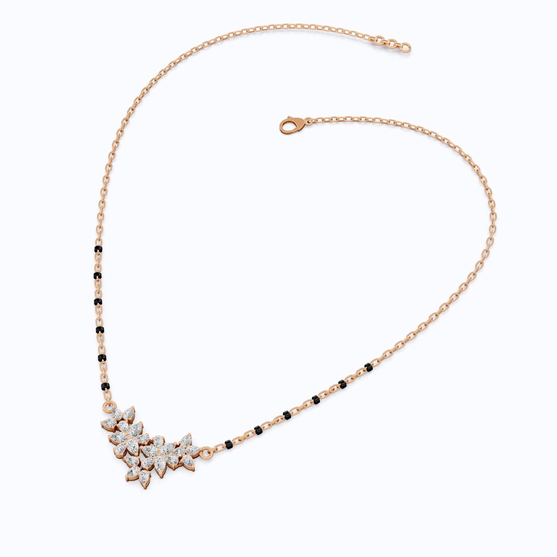 Floral Marquise Cluster Tanmaniya Mangalsutra Necklace in Lab Diamond – 14k Yellow Gold, Bridal Jewelry For Women, Wedding Gift - Shoora Designs
