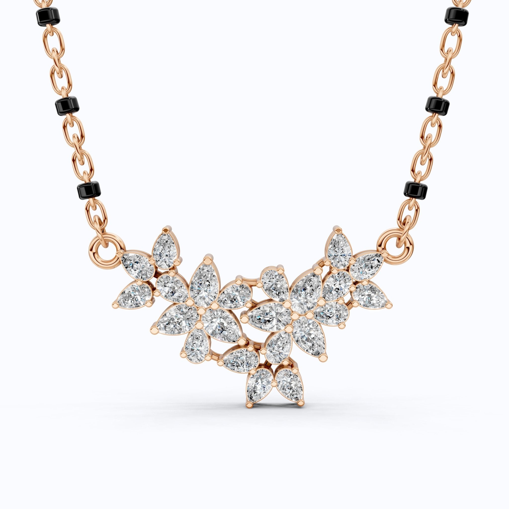 Floral Marquise Cluster Tanmaniya Mangalsutra Necklace in Lab Diamond – 14k Yellow Gold, Bridal Jewelry For Women, Wedding Gift - Shoora Designs