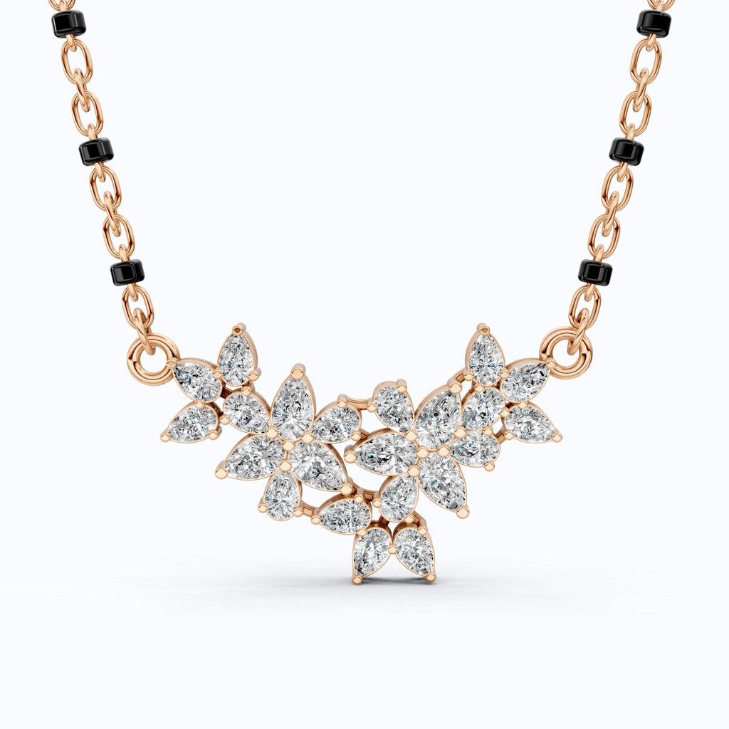 Floral Marquise Cluster Tanmaniya Mangalsutra Necklace in Lab Diamond – 14k Yellow Gold, Bridal Jewelry For Women, Wedding Gift - Shoora Designs