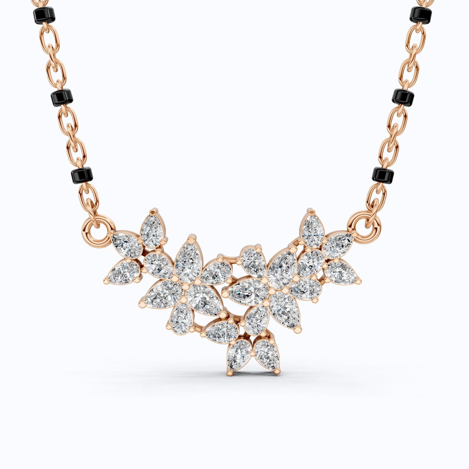Floral Marquise Cluster Tanmaniya Mangalsutra Necklace in Lab Diamond – 14k Yellow Gold, Bridal Jewelry For Women, Wedding Gift - Shoora Designs