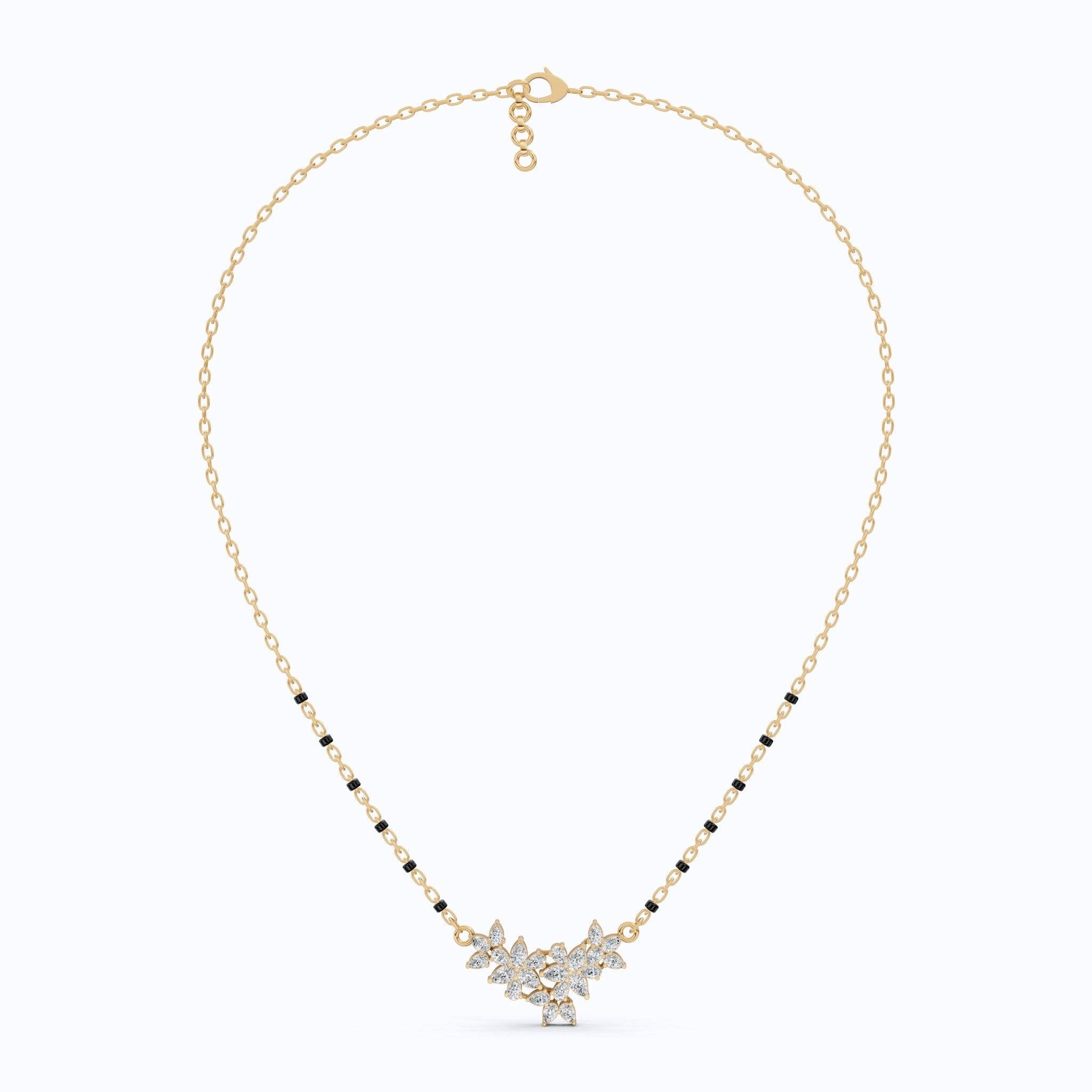 Floral Marquise Cluster Tanmaniya Mangalsutra Necklace in Lab Diamond – 14k Yellow Gold, Bridal Jewelry For Women, Wedding Gift - Shoora Designs