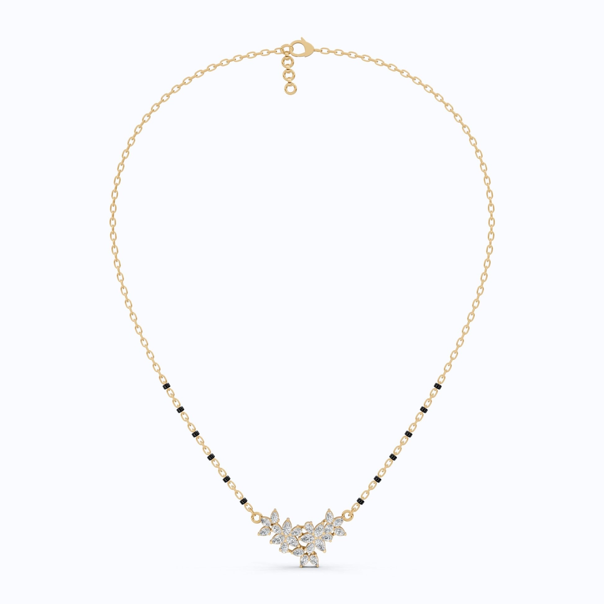 Floral Marquise Cluster Tanmaniya Mangalsutra Necklace in Lab Diamond – 14k Yellow Gold, Bridal Jewelry For Women, Wedding Gift - Shoora Designs
