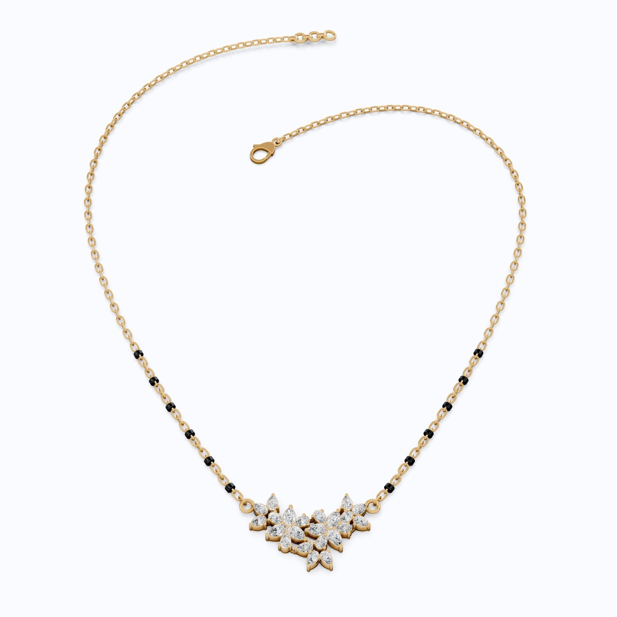 Floral Marquise Cluster Tanmaniya Mangalsutra Necklace in Lab Diamond – 14k Yellow Gold, Bridal Jewelry For Women, Wedding Gift - Shoora Designs