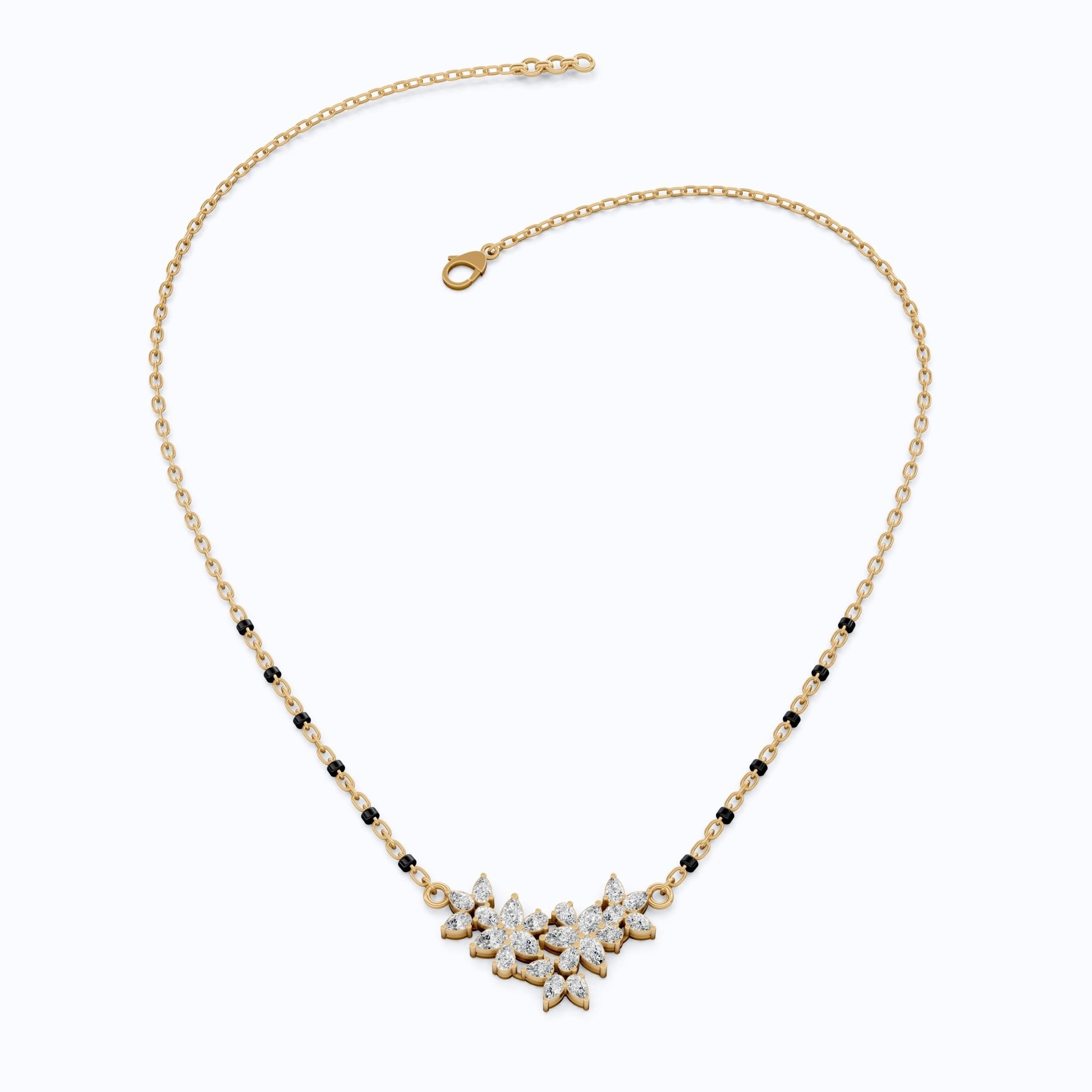 Floral Marquise Cluster Tanmaniya Mangalsutra Necklace in Lab Diamond – 14k Yellow Gold, Bridal Jewelry For Women, Wedding Gift - Shoora Designs