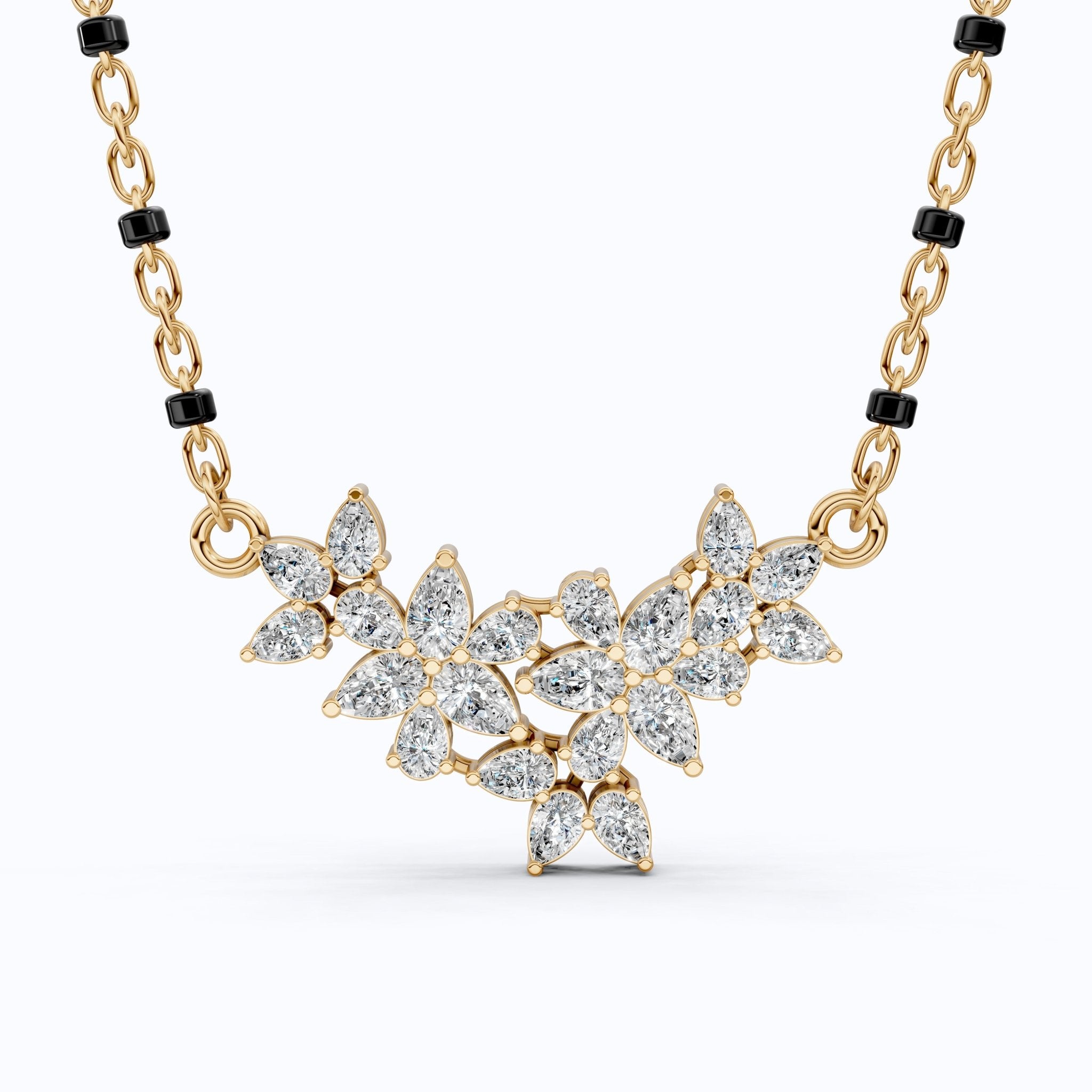 Floral Marquise Cluster Tanmaniya Mangalsutra Necklace in Lab Diamond – 14k Yellow Gold, Bridal Jewelry For Women, Wedding Gift - Shoora Designs
