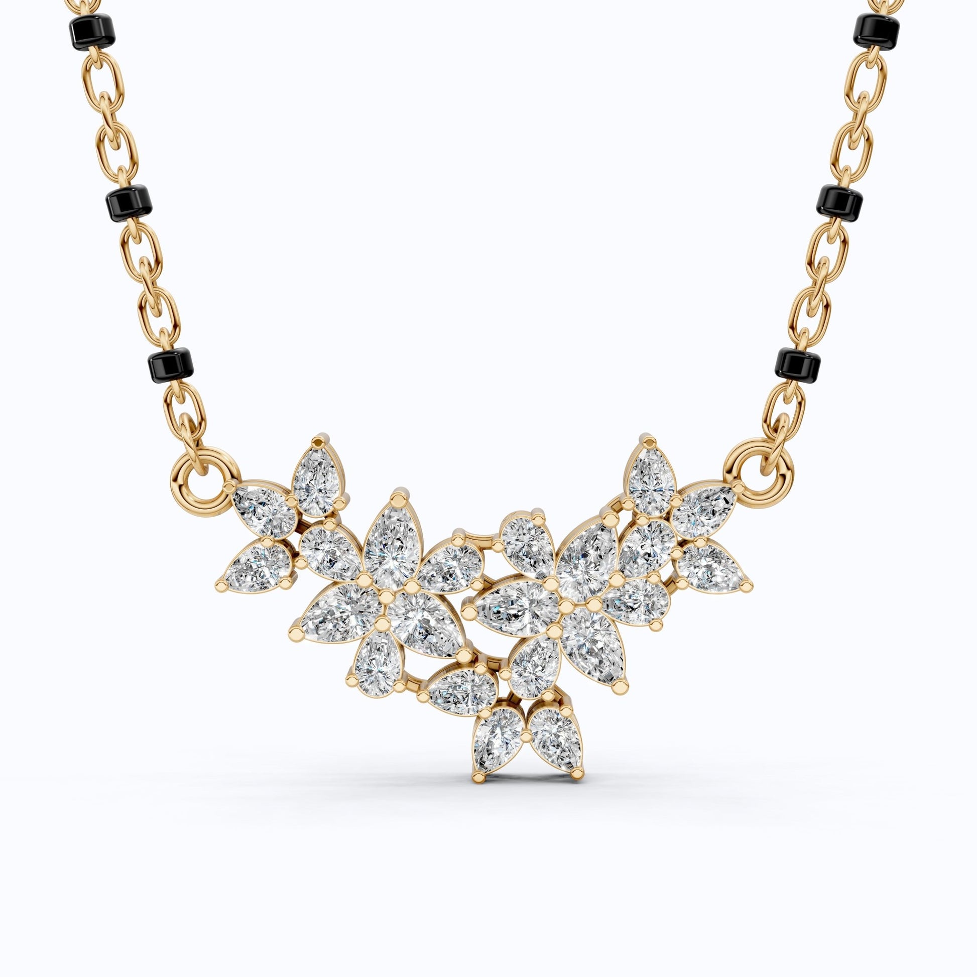 Floral Marquise Cluster Tanmaniya Mangalsutra Necklace in Lab Diamond – 14k Yellow Gold, Bridal Jewelry For Women, Wedding Gift - Shoora Designs