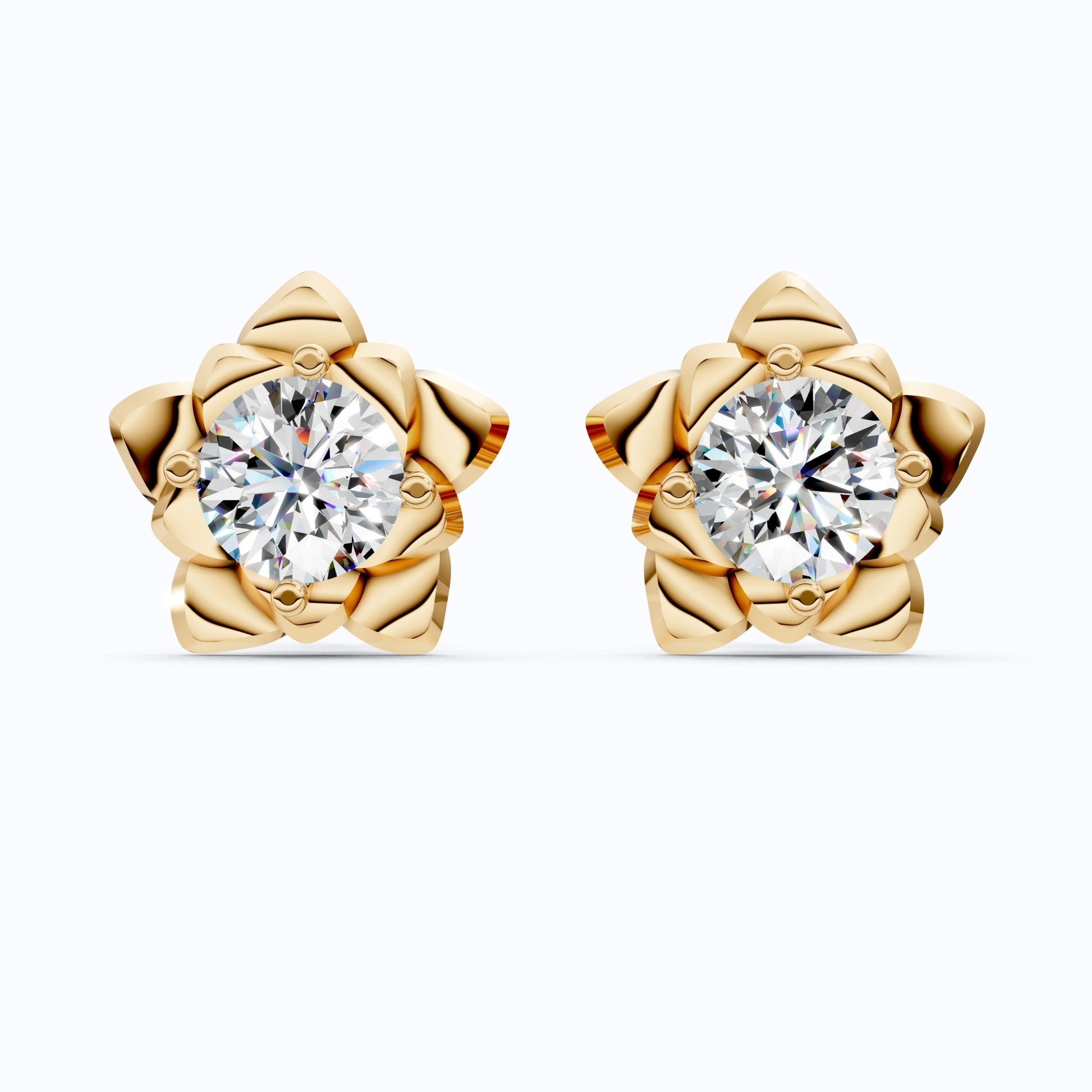 Floral Petal Solitaire Stud Earrings in 14k Rose Gold, 1.68 TCW Round Cut Lab Diamonds, Anniversary Gift for Women, Flower Shaped Earrings - Shoora Designs