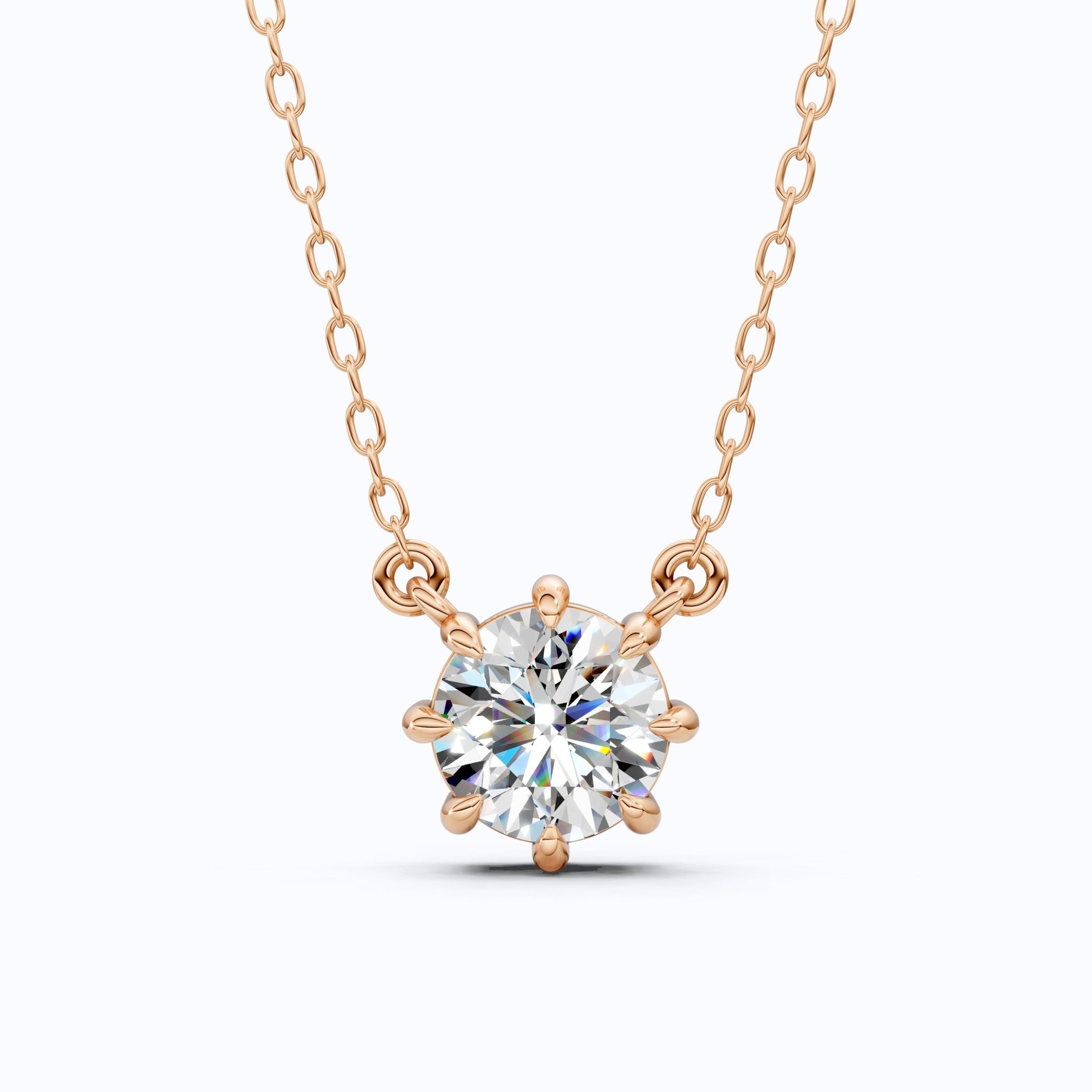 Floral Prong Solitaire Pendant in 14K Yellow Gold, 2.00 CT Round Cut Lab Created Diamond Necklace, Wedding Jewelry, Anniversary Gift for Her - Shoora Designs