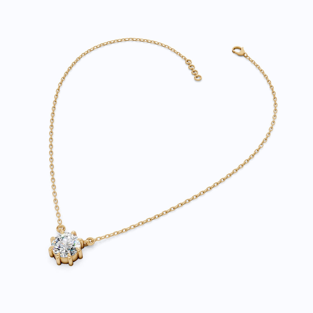 Floral Prong Solitaire Pendant in 14K Yellow Gold, 2.00 CT Round Cut Lab Created Diamond Necklace, Wedding Jewelry, Anniversary Gift for Her - Shoora Designs