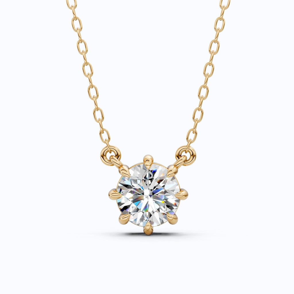 Floral Prong Solitaire Pendant in 14K Yellow Gold, 2.00 CT Round Cut Lab Created Diamond Necklace, Wedding Jewelry, Anniversary Gift for Her - Shoora Designs