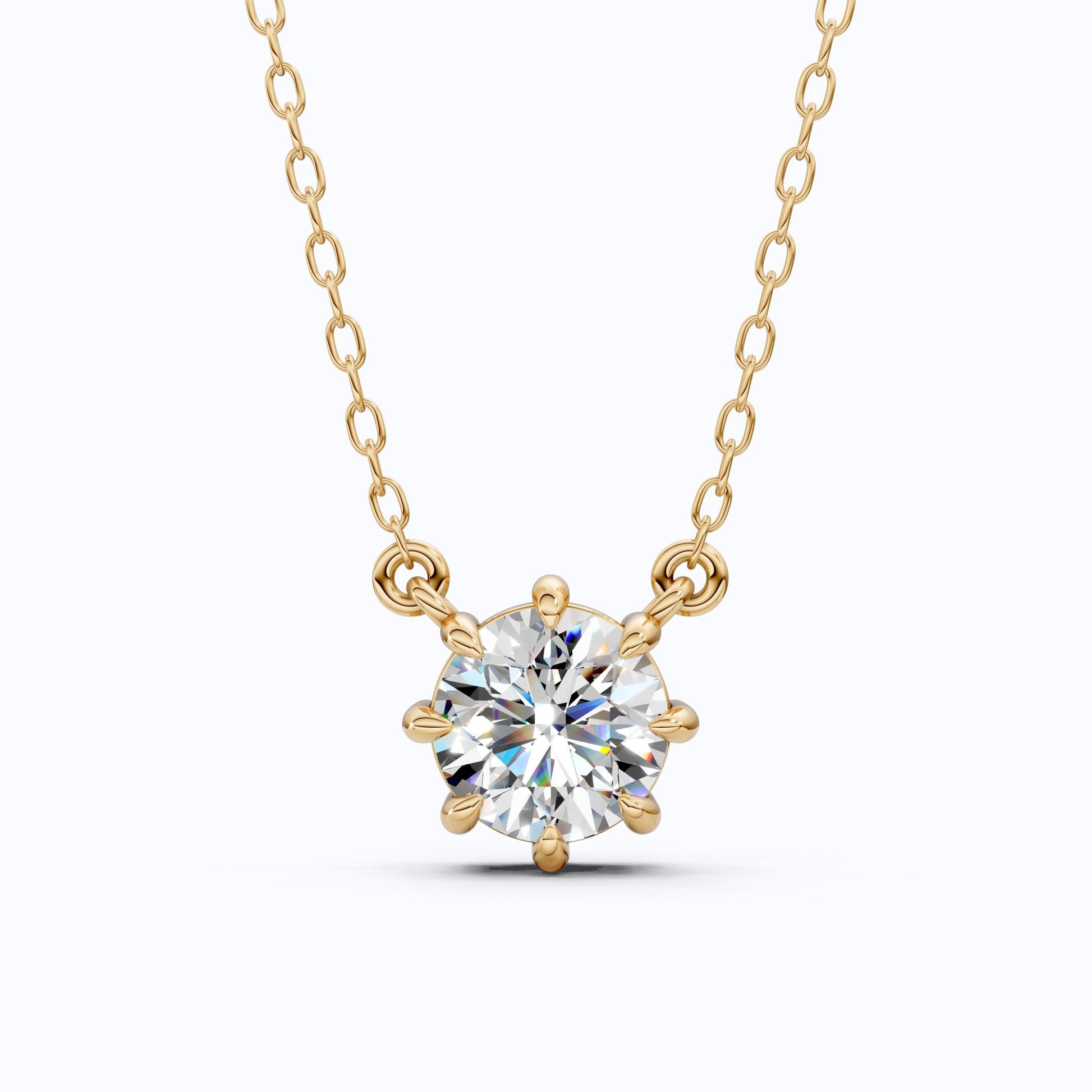 Floral Prong Solitaire Pendant in 14K Yellow Gold, 2.00 CT Round Cut Lab Created Diamond Necklace, Wedding Jewelry, Anniversary Gift for Her - Shoora Designs