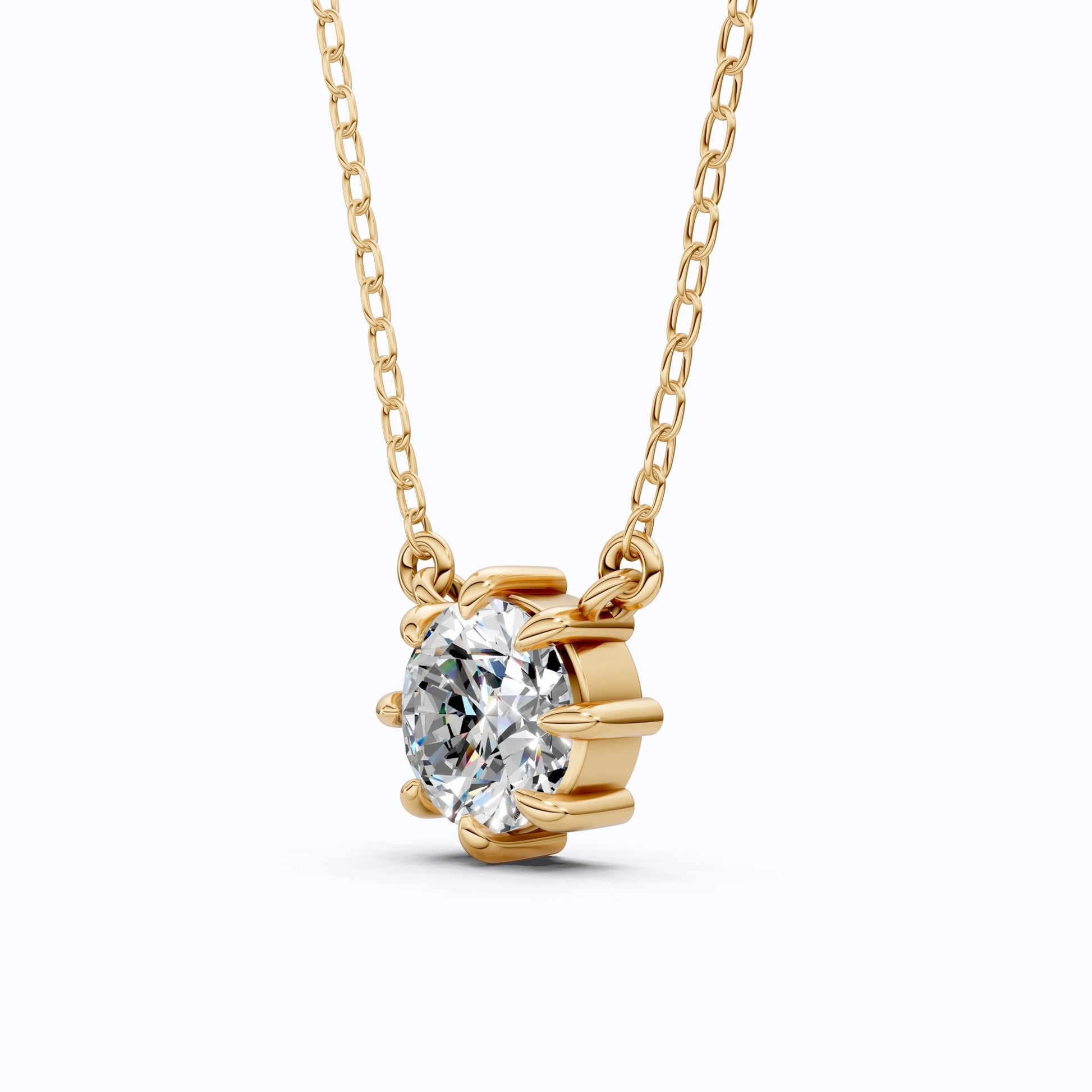 Floral Prong Solitaire Pendant in 14K Yellow Gold, 2.00 CT Round Cut Lab Created Diamond Necklace, Wedding Jewelry, Anniversary Gift for Her - Shoora Designs