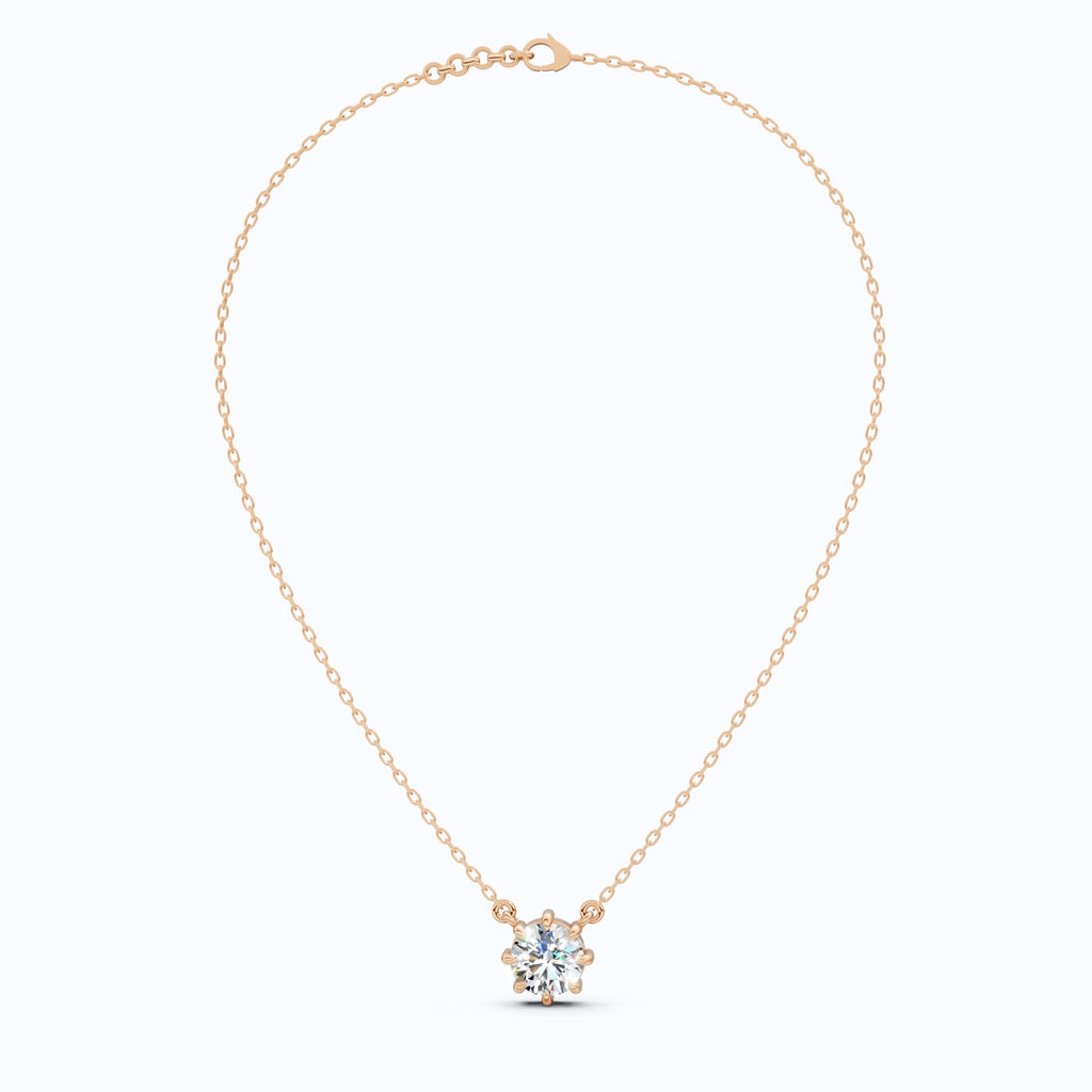 Floral Prong Solitaire Pendant in 14K Yellow Gold, 2.00 CT Round Cut Lab Created Diamond Necklace, Wedding Jewelry, Anniversary Gift for Her - Shoora Designs
