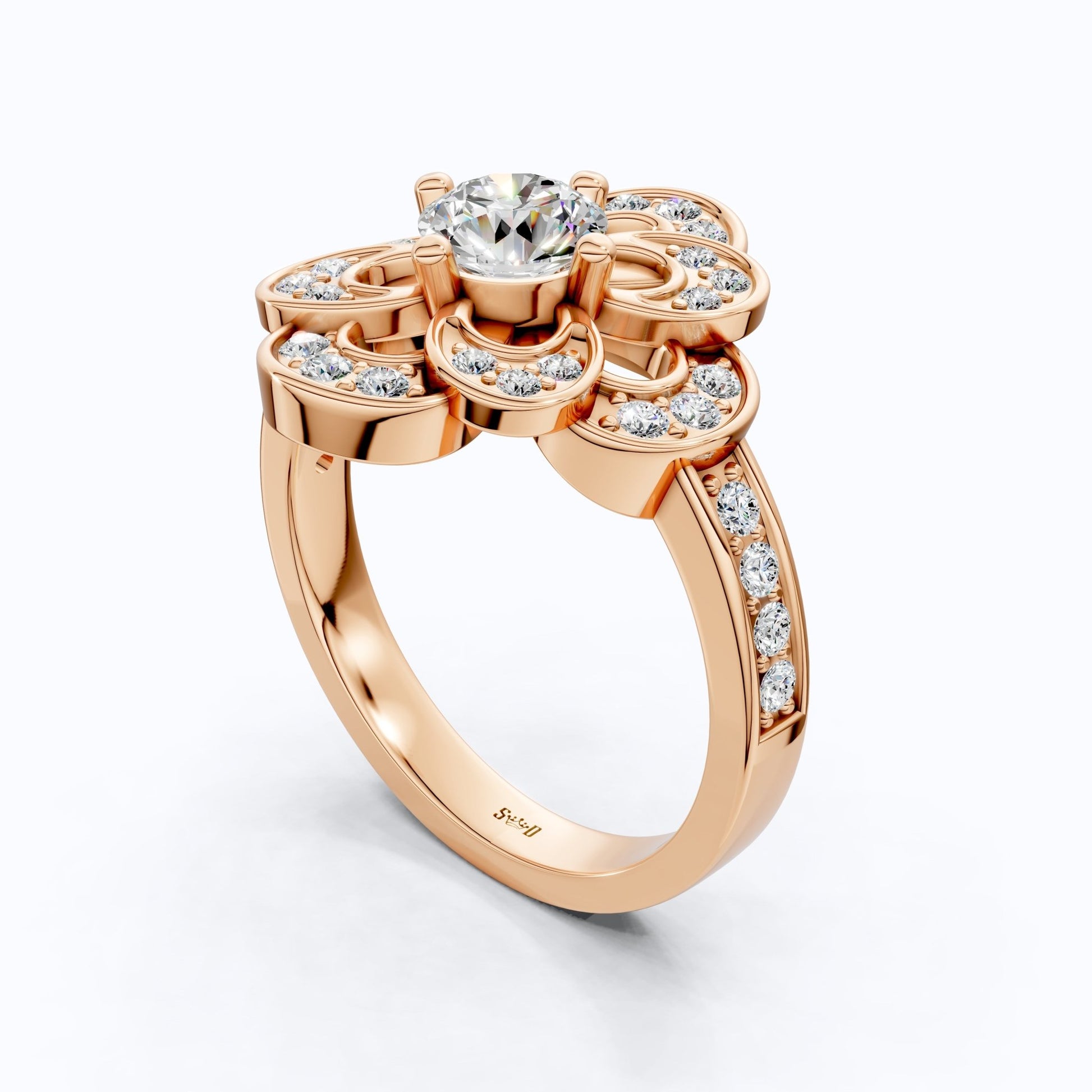 Floral Romantic Bloom Halo Unique Engagement Ring in Solid 14k Gold, Bridal Gift for Wife, Elegant Cluster Anniversary Ring - Shoora Designs